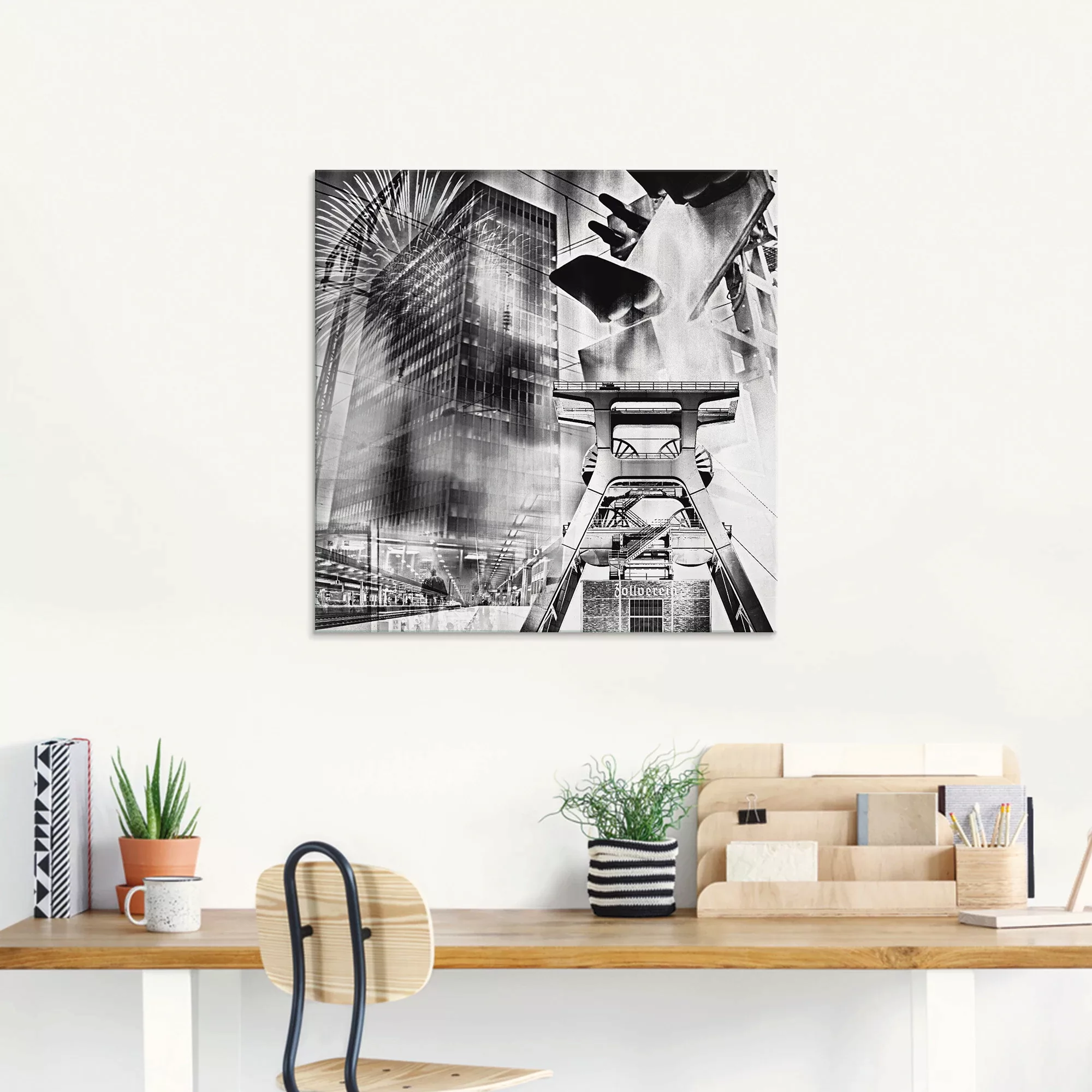 Artland Glasbild »Essen Skyline Abstrakte Collage III«, Architektonische El günstig online kaufen