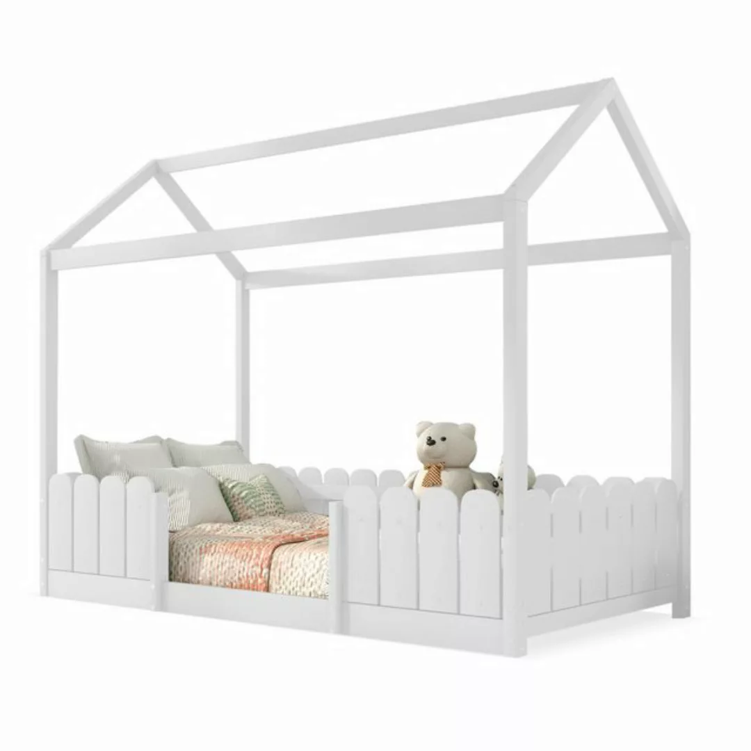 Ulife Kinderbett Jugendbett Kiefernholz 90x200cm mit Rausfallschutz, weiß günstig online kaufen