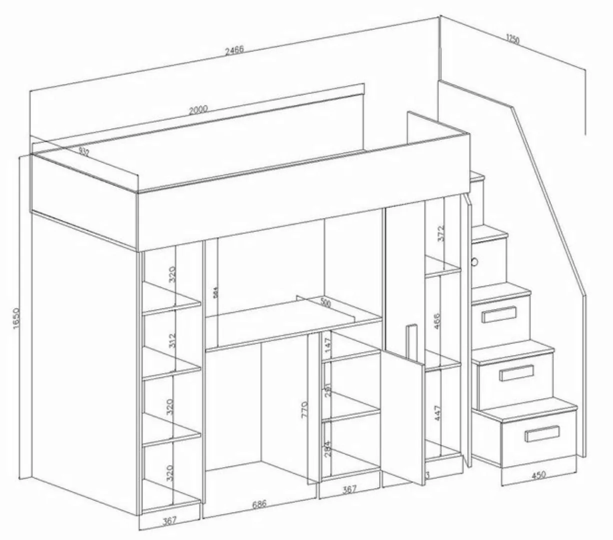 Unique Home Hochbett Kinderbett PAR 14, Inkl. Schreibtisch, Kleiderschrank günstig online kaufen