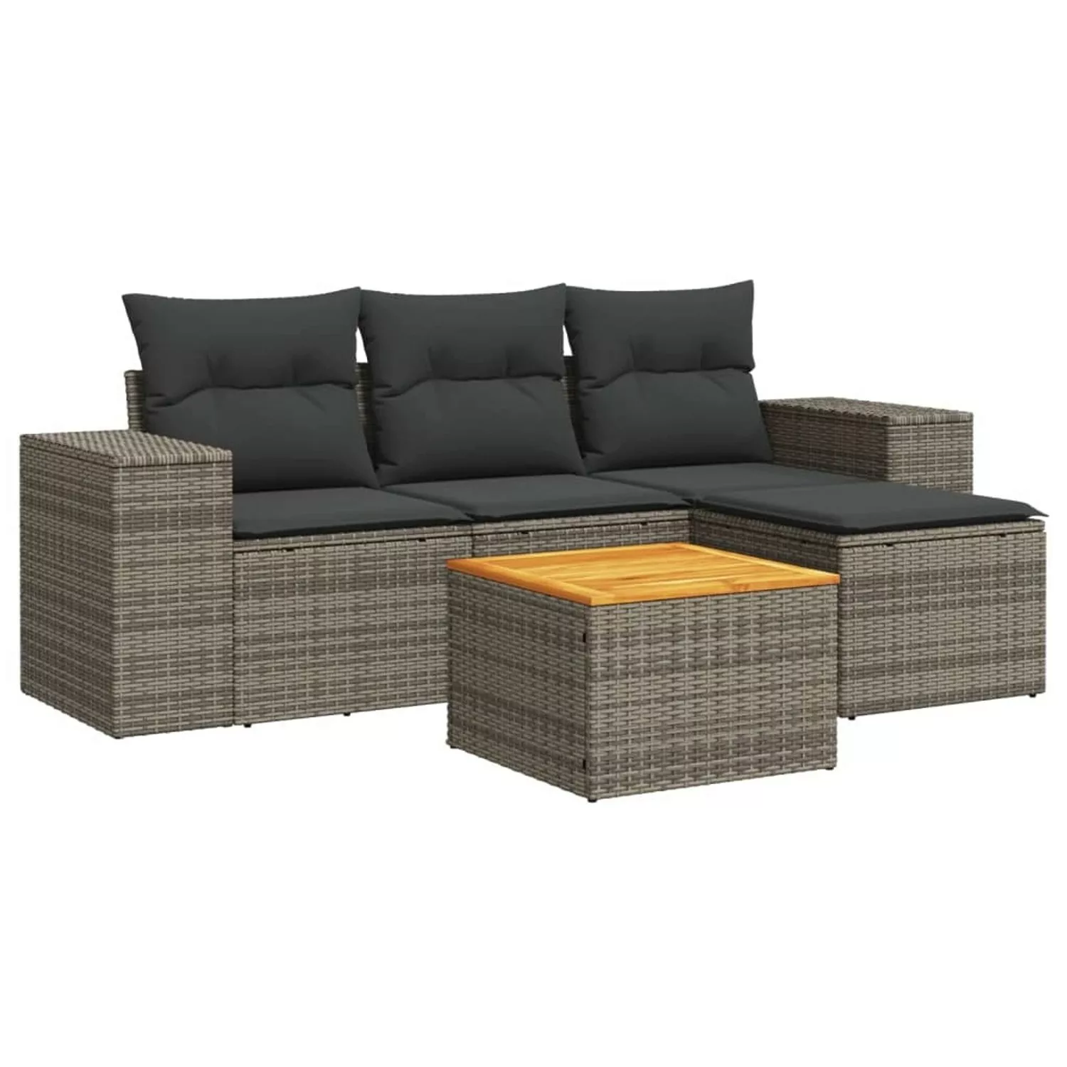 vidaXL 5-tlg Garten-Sofagarnitur mit Kissen Grau Poly Rattan Modell 50 günstig online kaufen