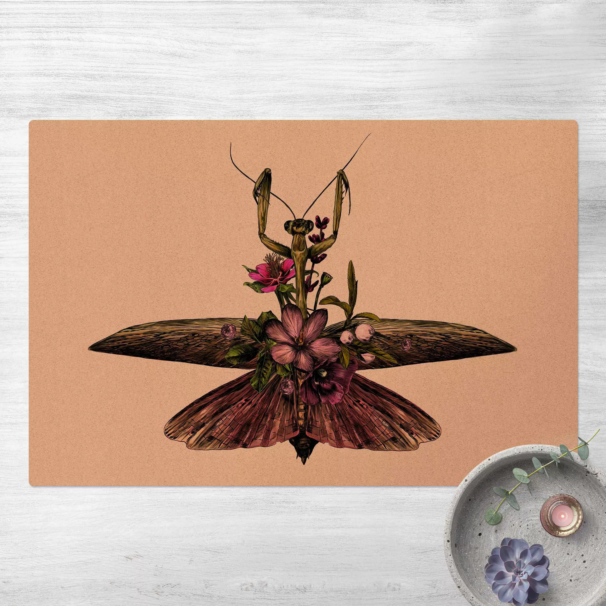 Kork-Teppich Illustration florale Mantis günstig online kaufen