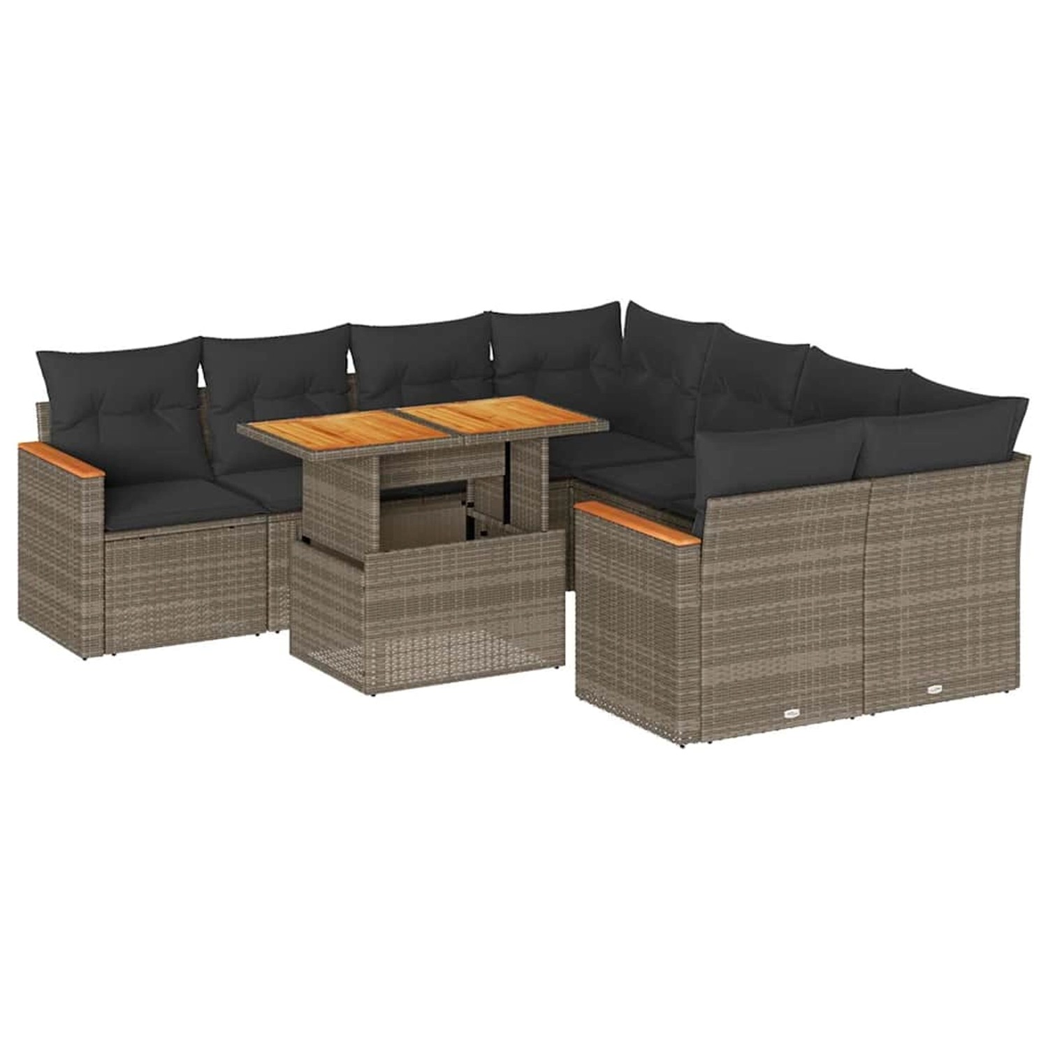 vidaXL 9-Tlg Garten-Sofagarnitur mit Kissen Grau Poly Rattan Akazie 3327469 günstig online kaufen