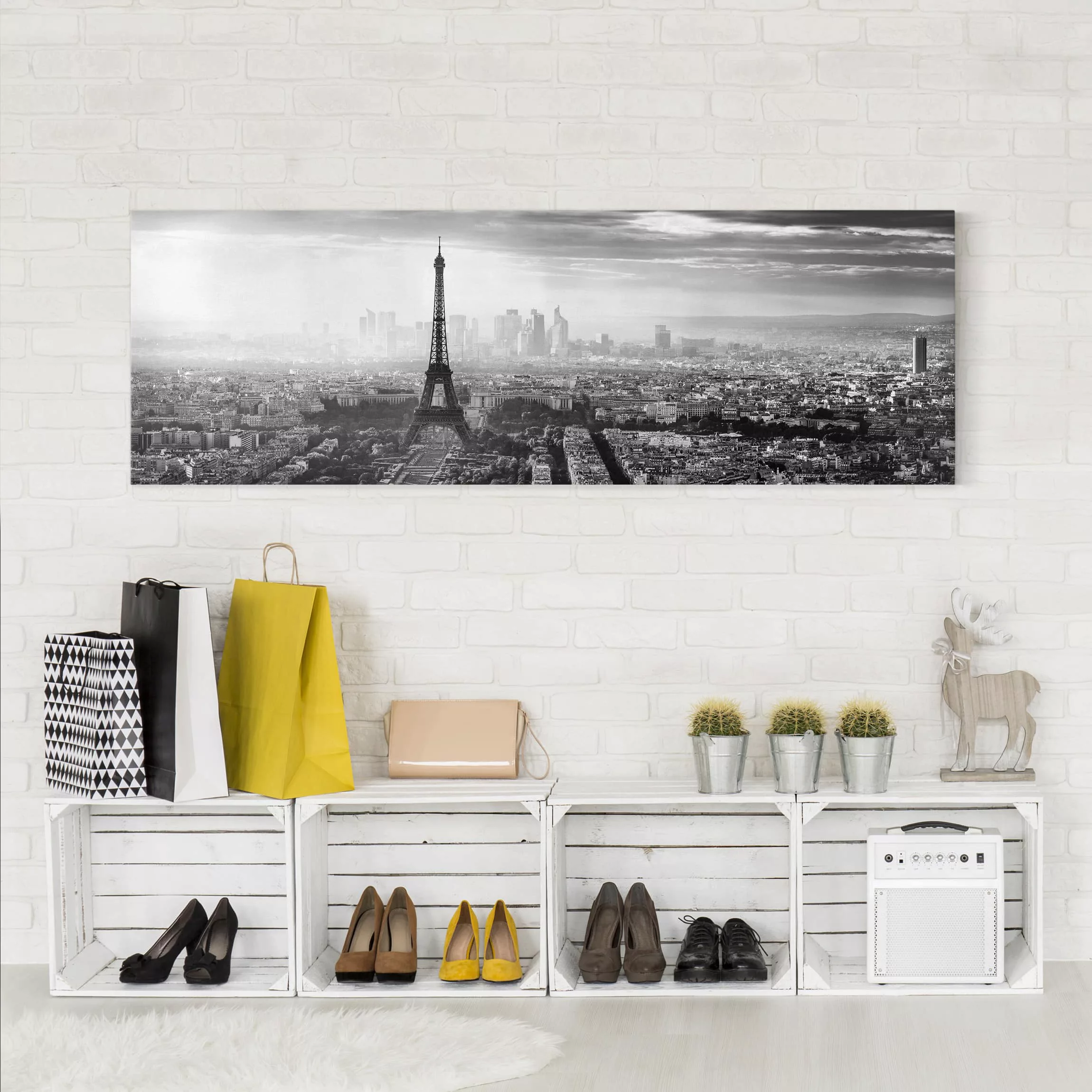 Leinwandbild Schwarz-Weiß - Panorama Der Eiffelturm von Oben Schwarz-weiß günstig online kaufen