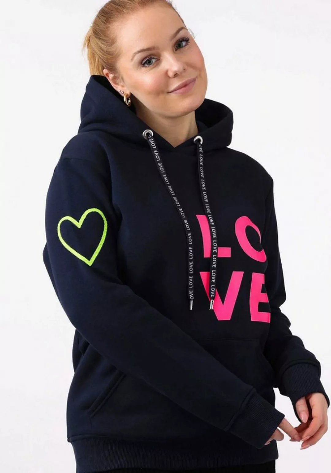 Zwillingsherz Kapuzensweatshirt mit gesticktem Neon Herz am Ärmel und "Love günstig online kaufen