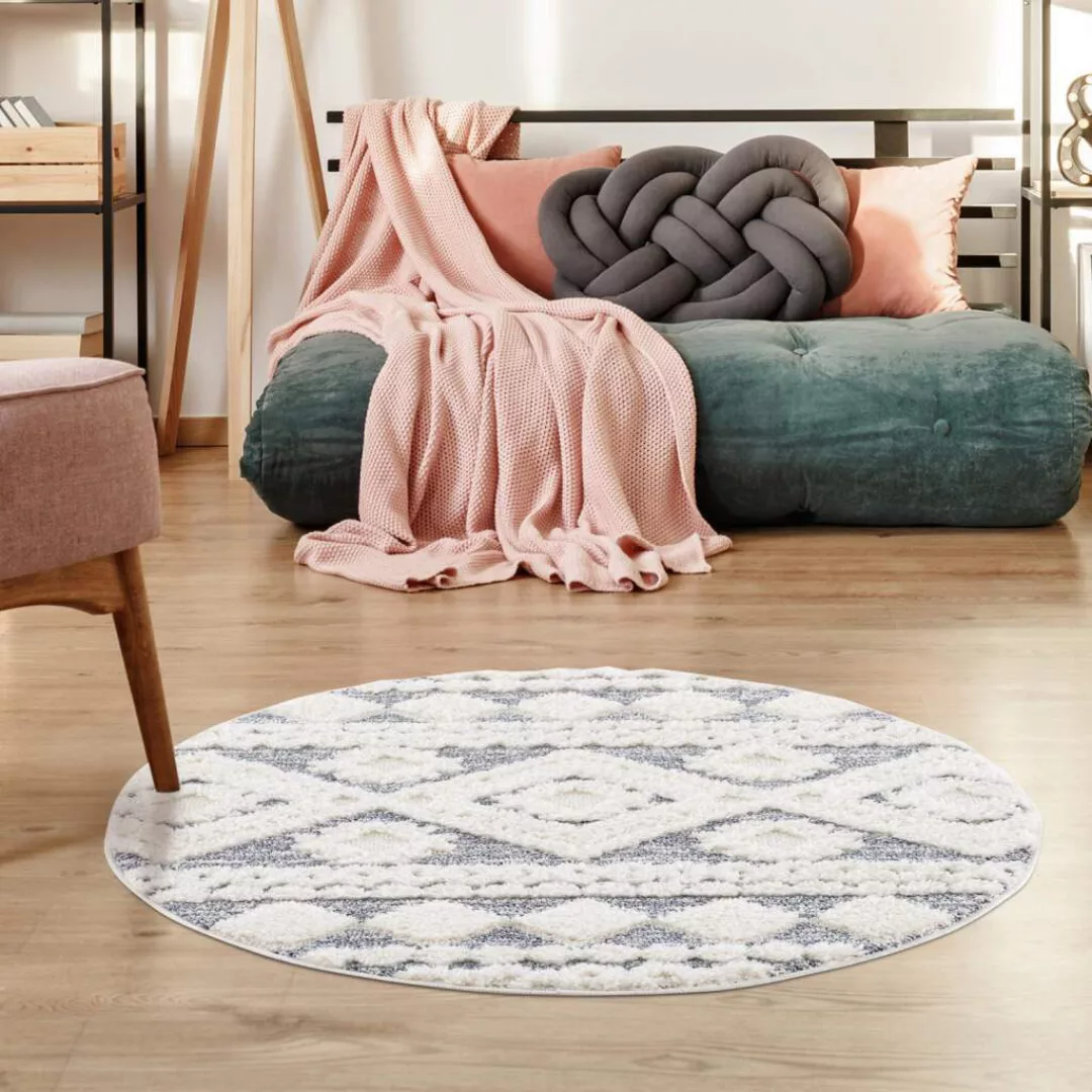 Carpet City Hochflor-Teppich »Focus 3005«, rund, 20 mm Höhe, Boho-Teppich, günstig online kaufen