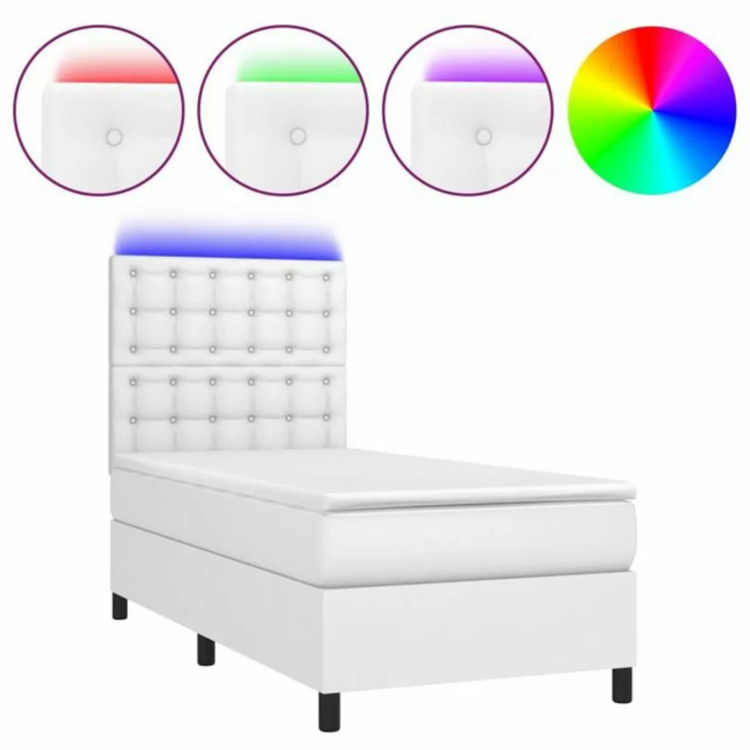 vidaXL Bett Boxspringbett mit Matratze & LED Weiß 90x190 cm Kunstleder günstig online kaufen