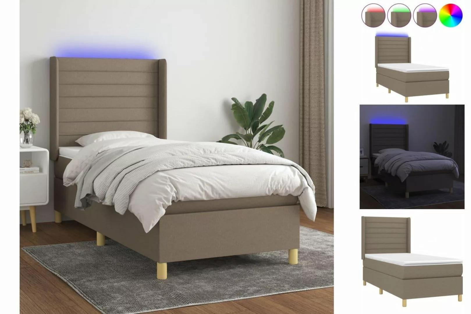 vidaXL Boxspringbett Boxspringbett mit Matratze LED Taupe 100x200 cm Stoff günstig online kaufen