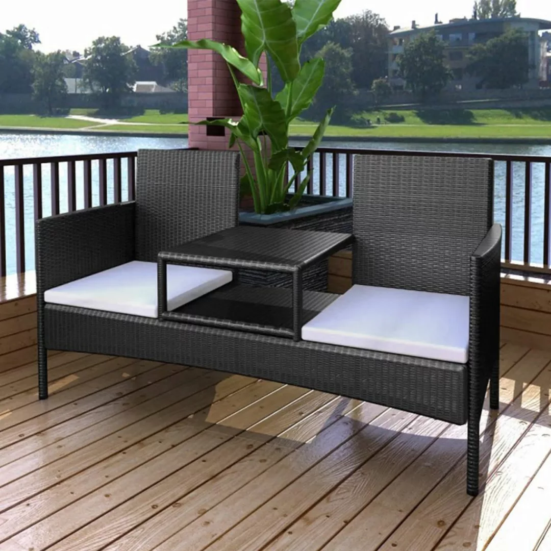 2-sitzer-gartensofa Mit Teetisch Poly Rattan Schwarz günstig online kaufen