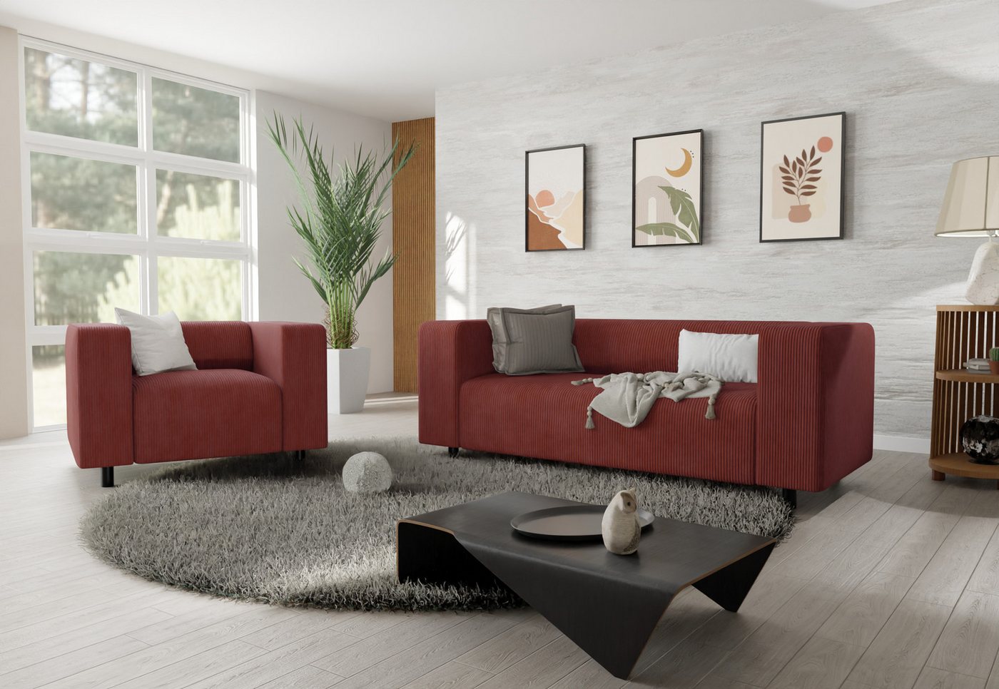 S-Style Möbel Polstergarnitur 2+1 Gustav aus Cord-Stoff mit bequemem Sitz, günstig online kaufen