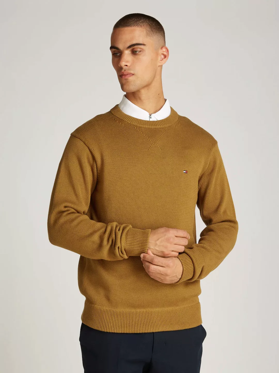 Tommy Hilfiger Strickpullover CHUNKY COTTON C NECK mit Logosrickerei günstig online kaufen