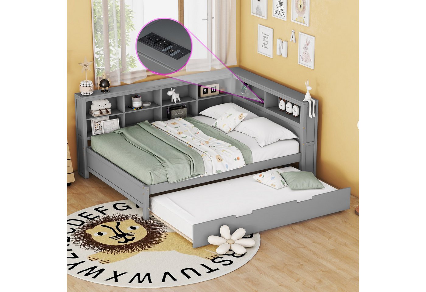 MODFU Kinderbett Schlafsofa mit USB-Steckdose und mehreren Ablagefächern (M günstig online kaufen