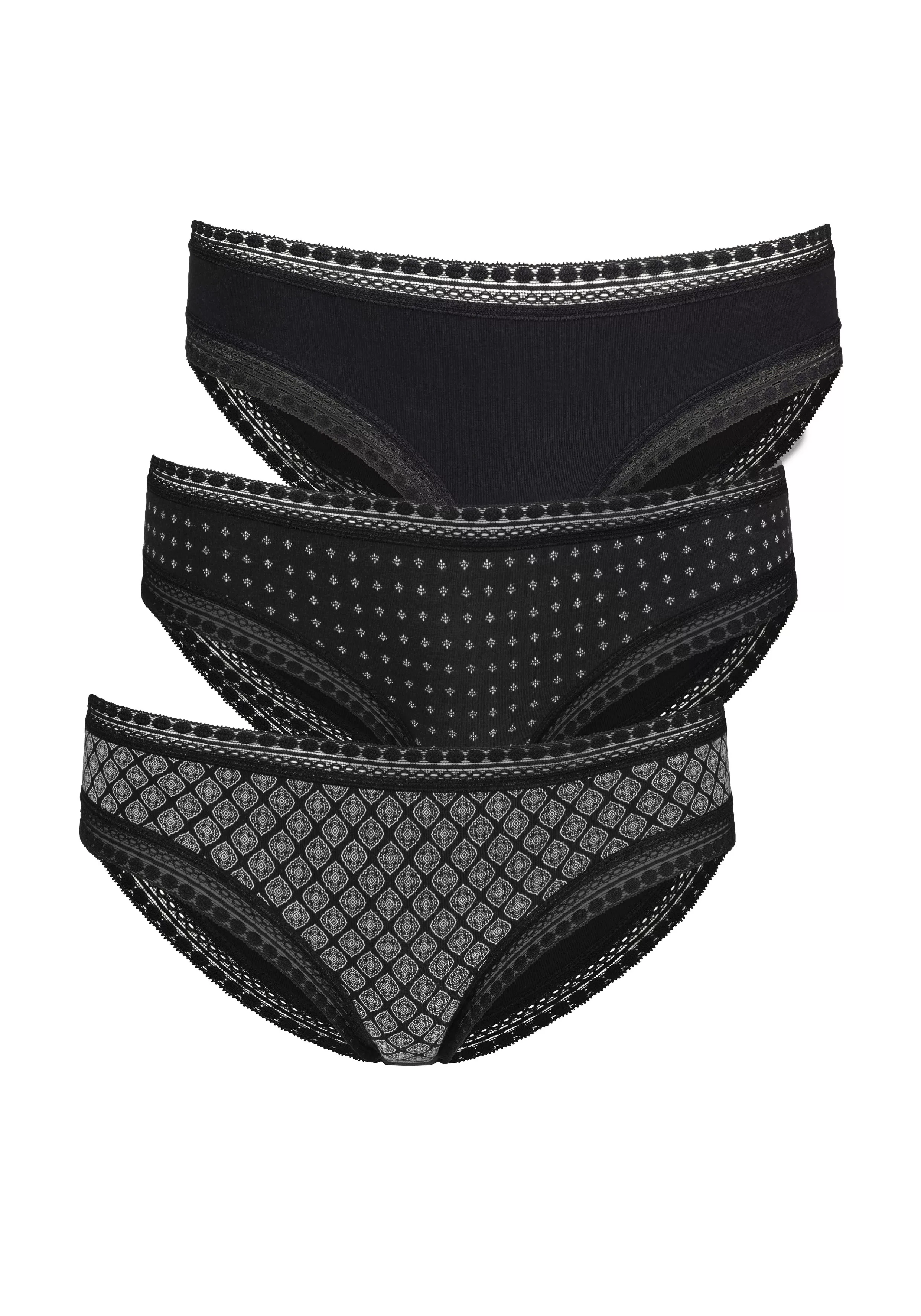 LASCANA Bikinislip, (3er-Pack), aus elastischer Baumwolle mit weicher Spitz günstig online kaufen