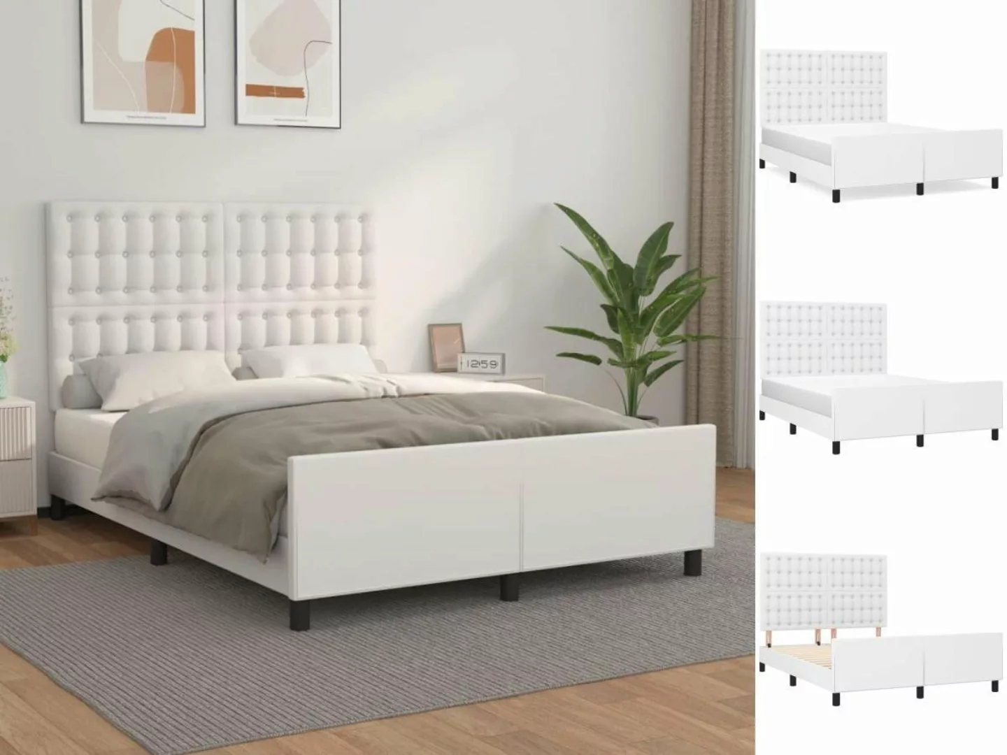 vidaXL Bettgestell Bettrahmen mit Kopfteil Weiß 140x200 cm Kunstleder Bett günstig online kaufen
