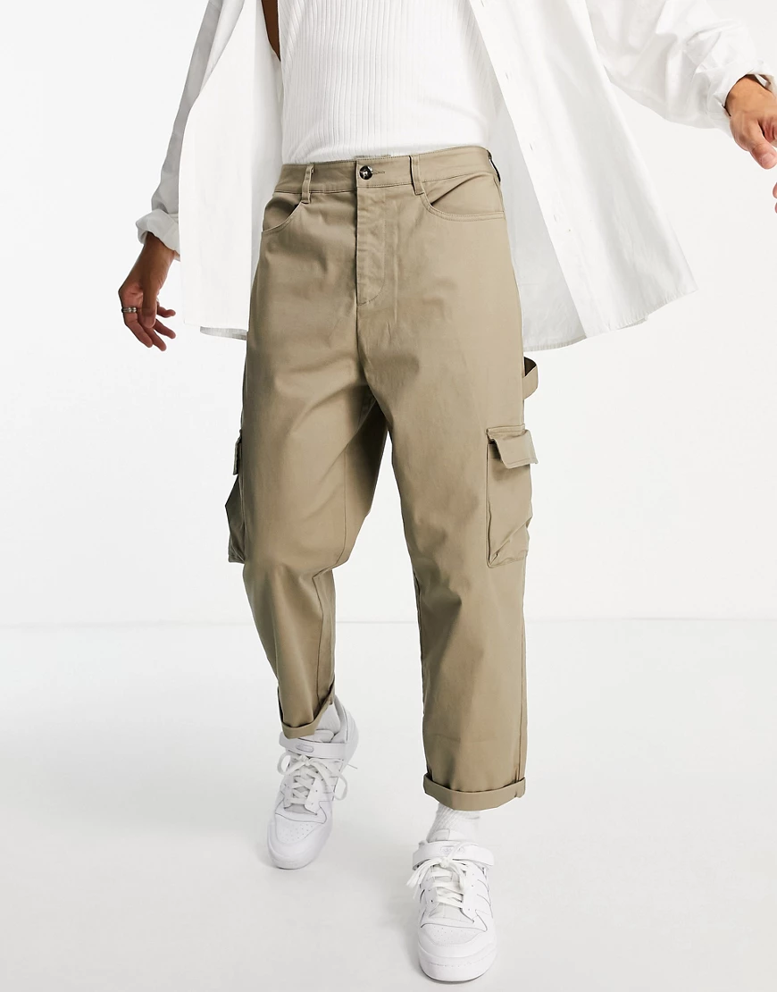 ASOS DESIGN – Cargo-Hose mit weitem Bein in hellem Khaki-Grün günstig online kaufen