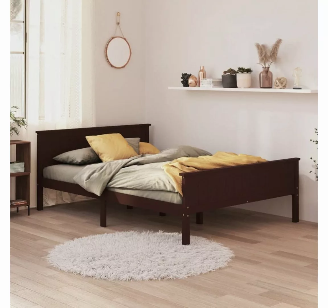 furnicato Bett Massivholzbett Dunkelbraun Kiefer 140x200 cm günstig online kaufen