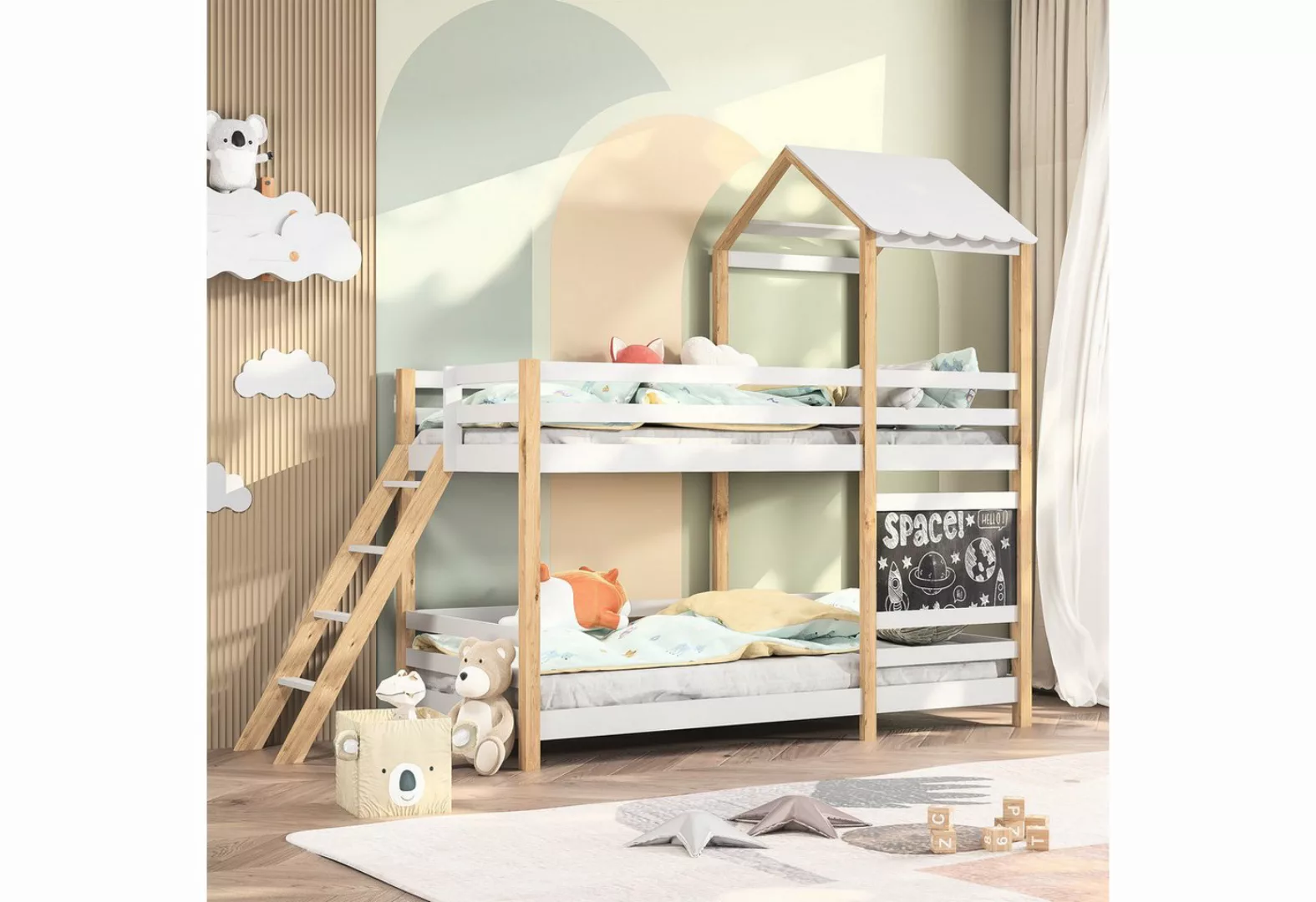 Romance Etagenbett Hausbett Kinderbett mit Fallschutz, Große Werbung (Ideal günstig online kaufen