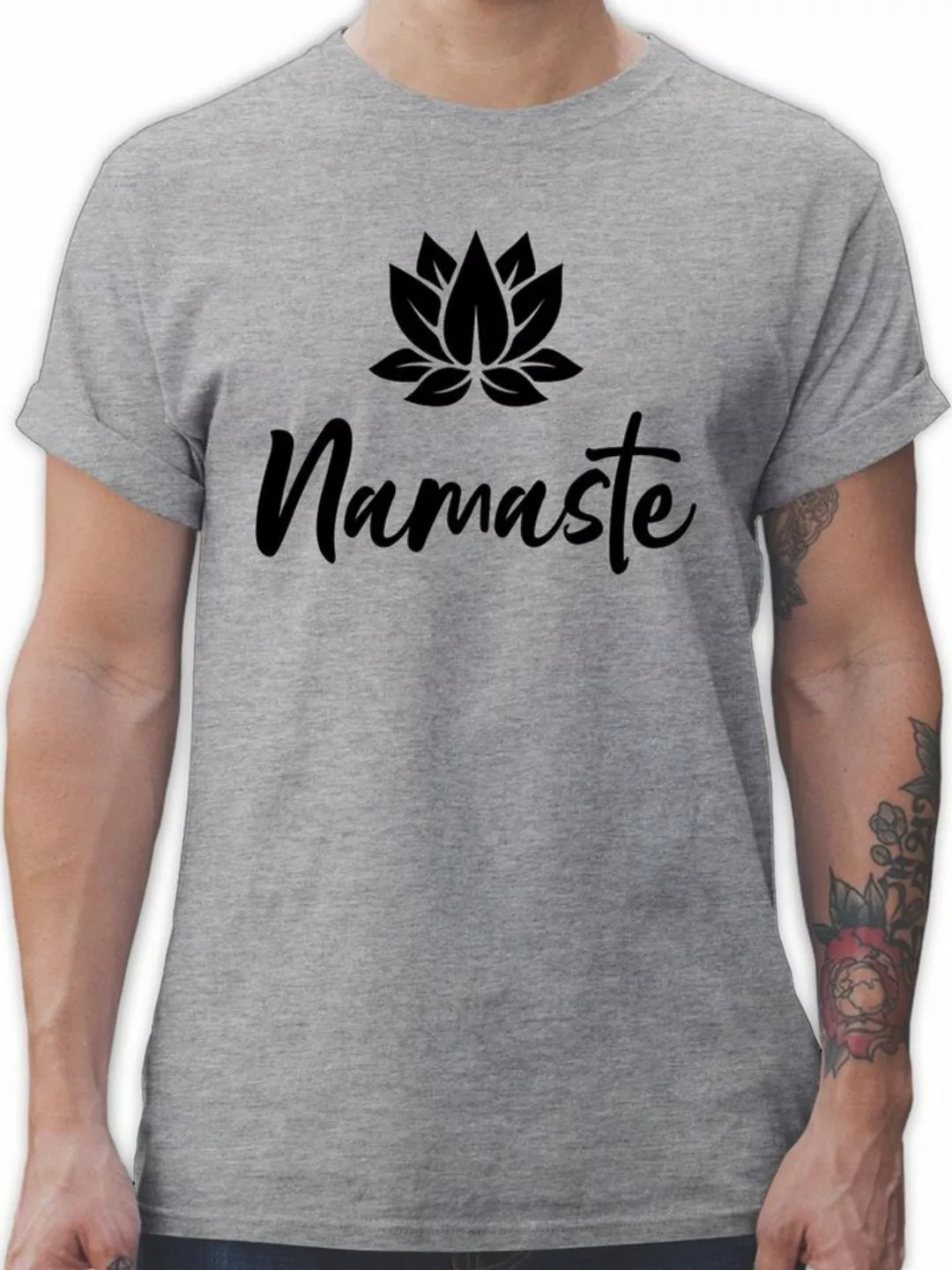 Shirtracer T-Shirt Namaste mit Lotusblüte schwarz Yoga und Wellness Geschen günstig online kaufen