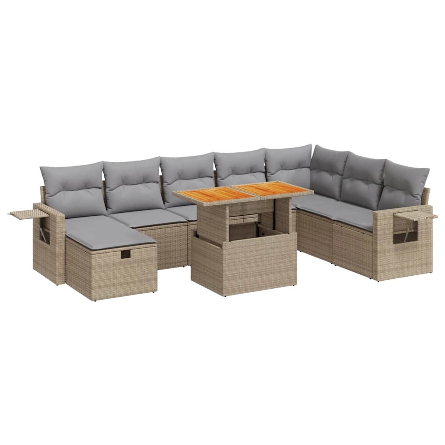 vidaXL 9-Tlg Garten-Sofagarnitur mit Kissen Beige Poly Rattan Akazie 332804 günstig online kaufen