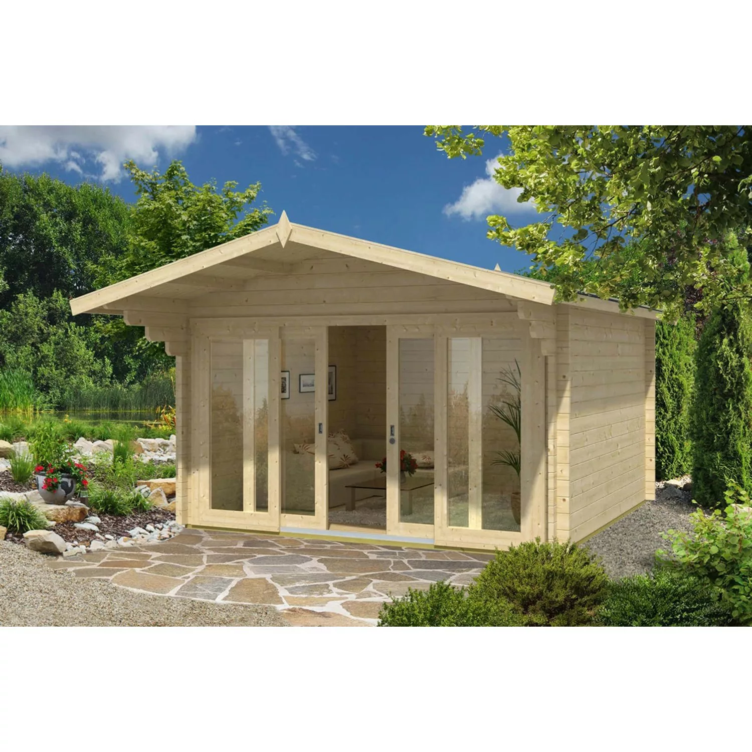 Alpholz Gartenhaus Neva 44 ISO Satteldach 426 cm x 512 cm Braun günstig online kaufen