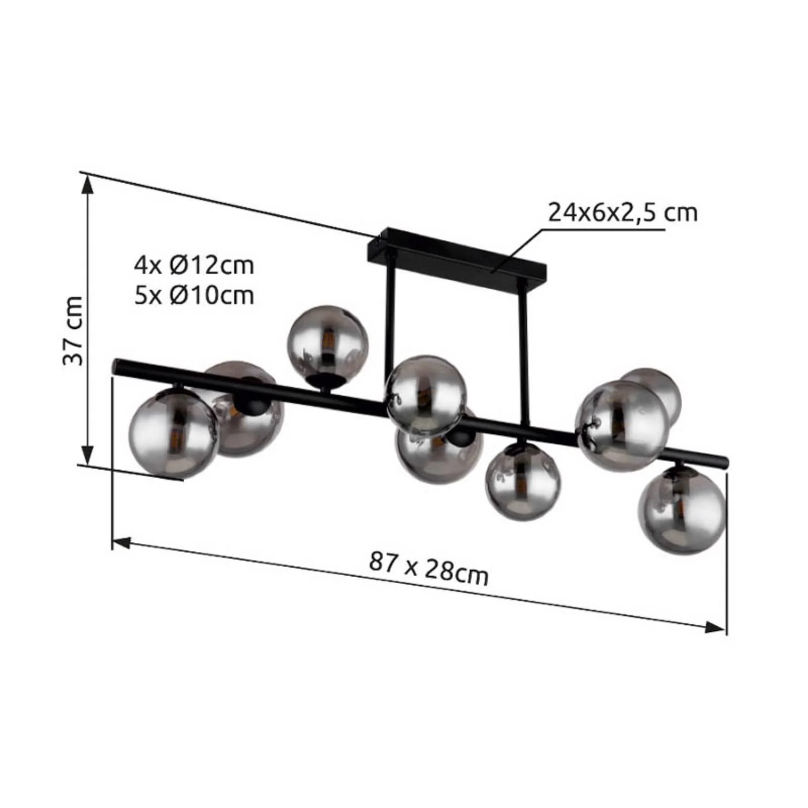 GLOBO Deckenleuchte RIHA 56133-9D schwarz Metall Rauchglas B/H/T: ca. 87x38 günstig online kaufen