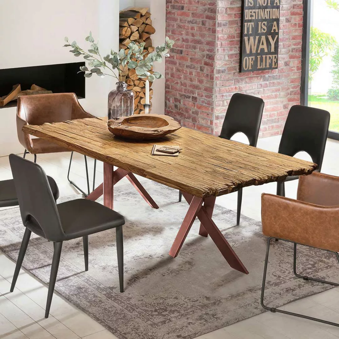 Altholztisch mit Metall Sechsfußgestell Industry und Loft Stil günstig online kaufen