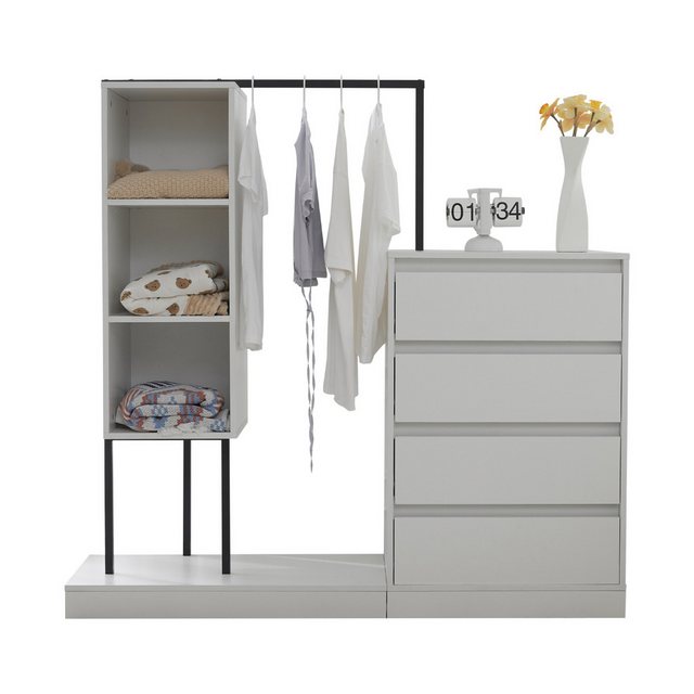 Gotagee Kleiderschrank Sideboard Kleiderstange Schubladenschrank Weiß günstig online kaufen