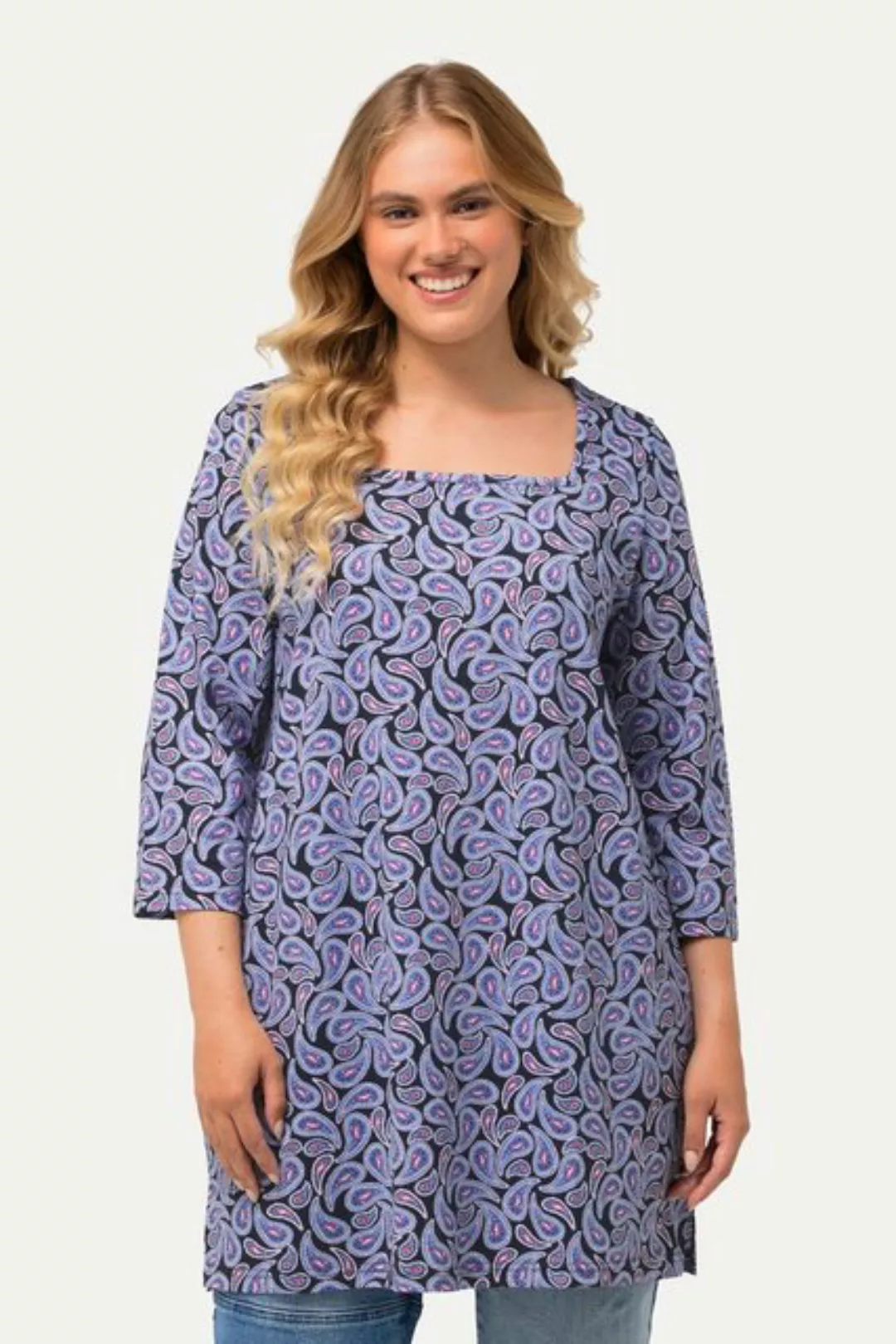 Ulla Popken Longshirt Shirt Paisleymuster Carree-Ausschnitt 3/4-Arm günstig online kaufen