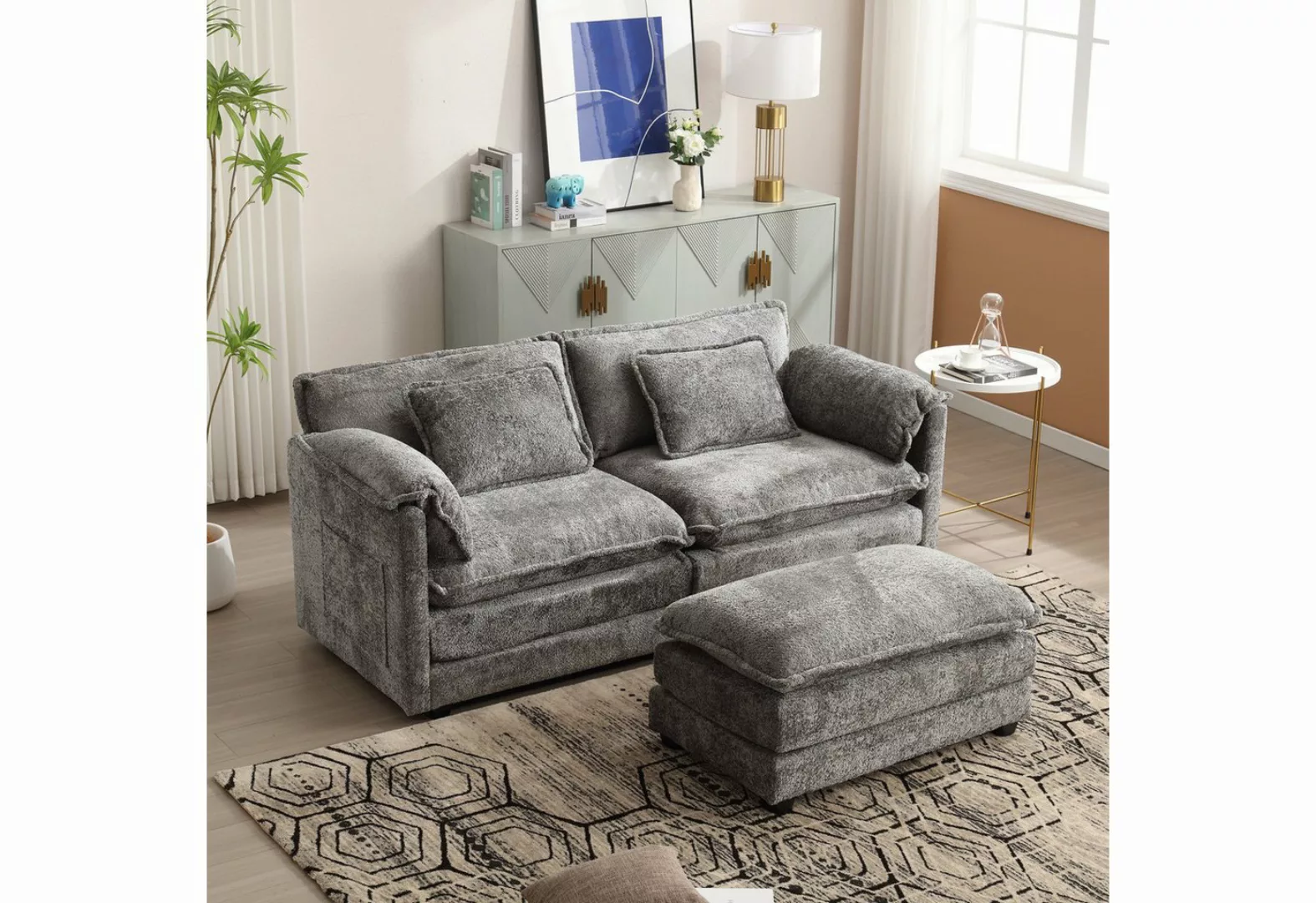 AUKWIK Loungesofa Polsterecke/Ecksofa mit Fußstütze,2 Kissen & Stauraum,fre günstig online kaufen