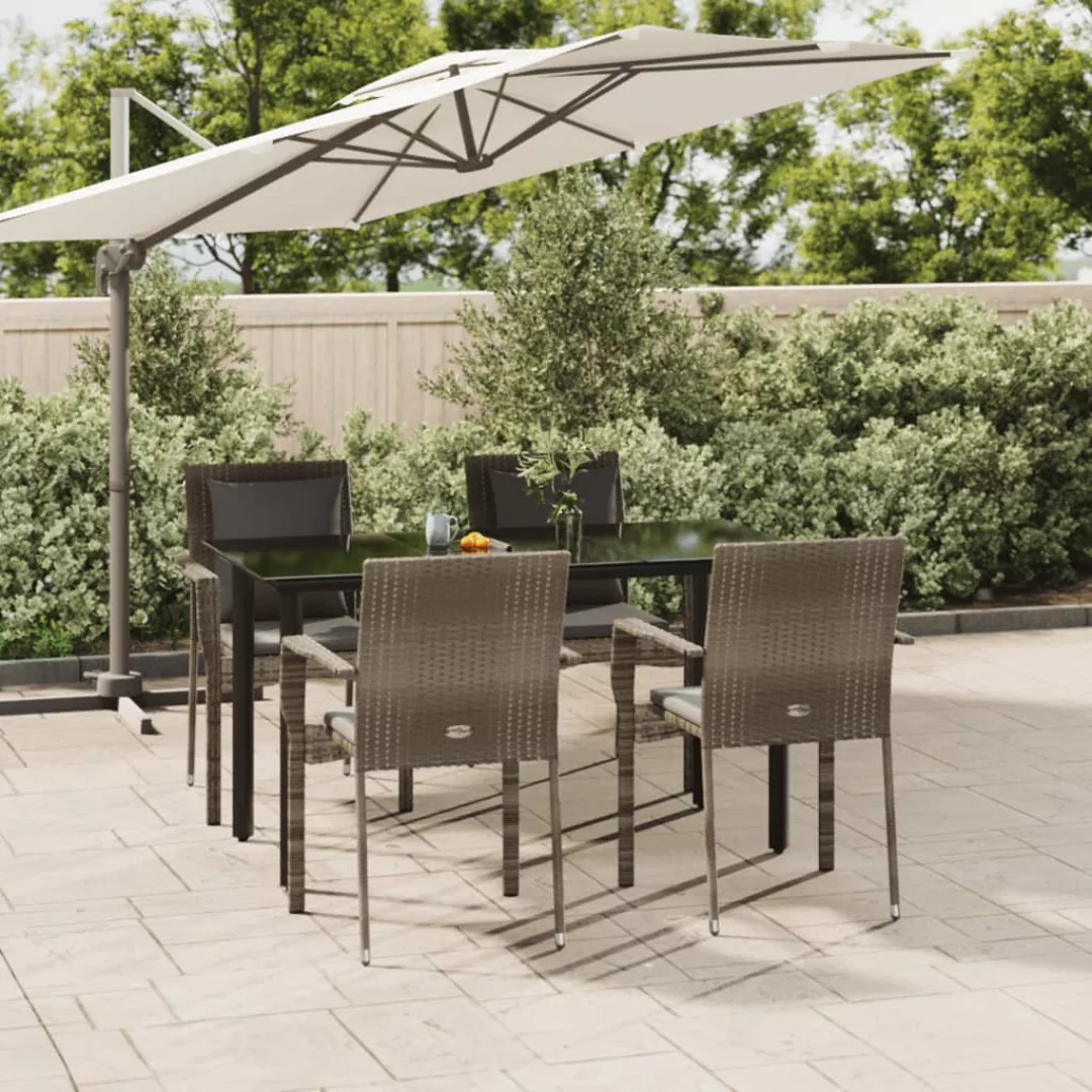 Vidaxl 5-tlg. Garten-essgruppe Mit Kissen Schwarz Und Grau Poly Rattan günstig online kaufen