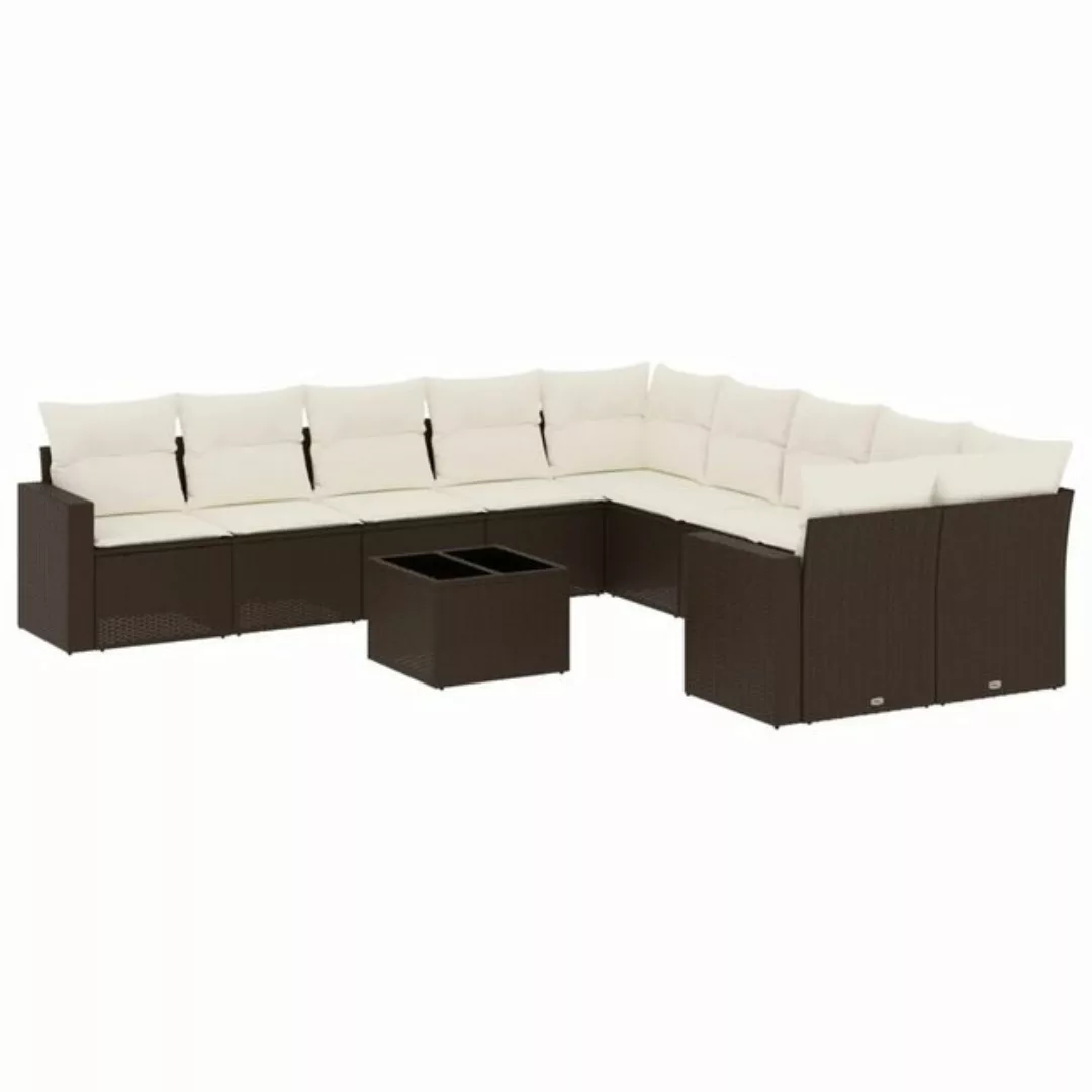 vidaXL Sofaelement 11-tlg. Garten-Sofagarnitur mit Kissen Braun Poly Rattan günstig online kaufen