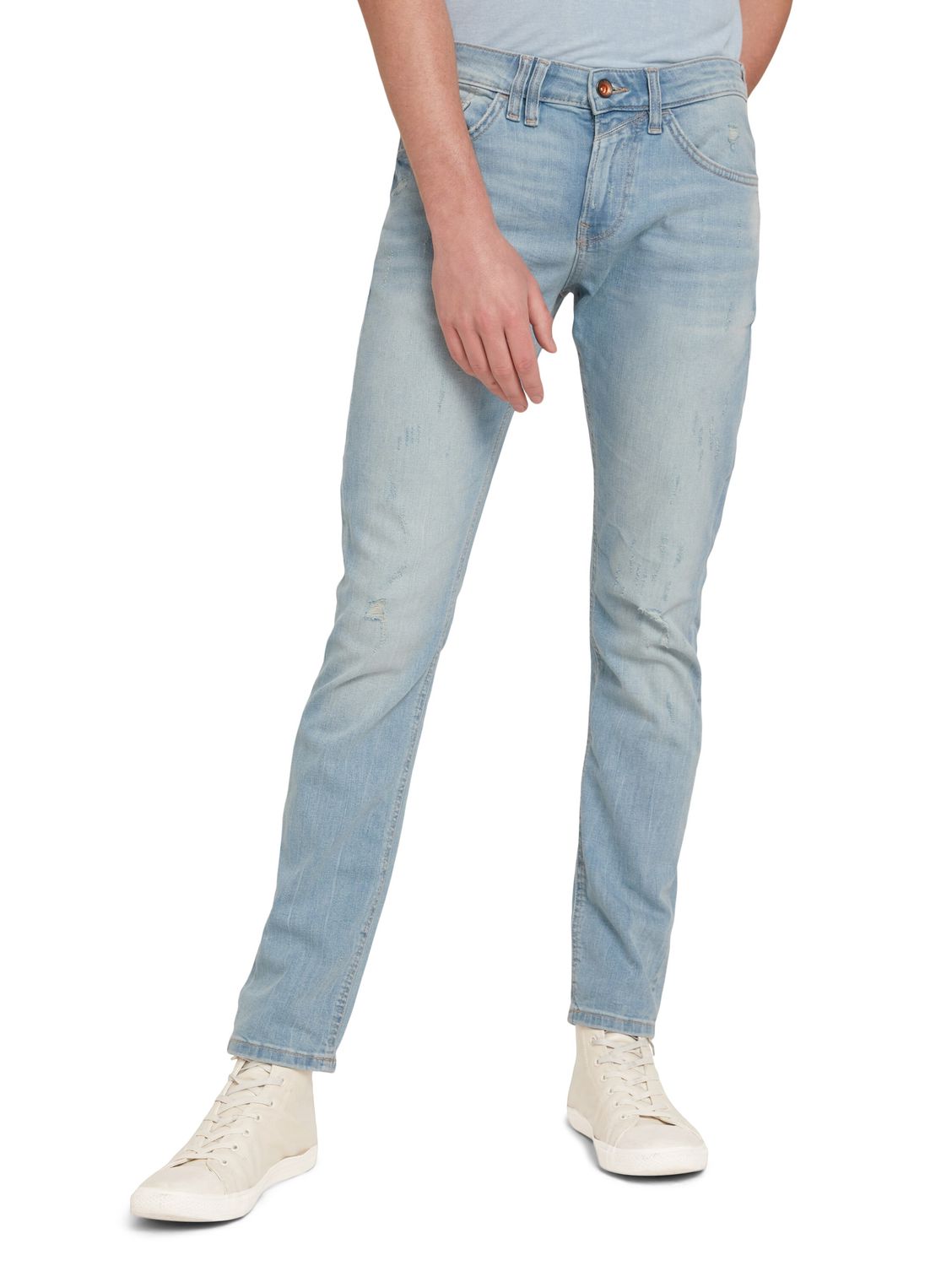 Tom Tailor Denim Herren Jeans Piers - Slim Fit - Blau - Used Bleached Blue günstig online kaufen