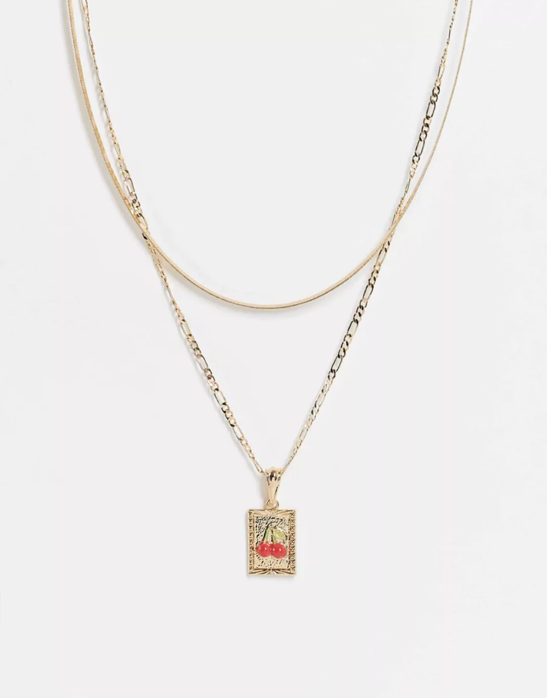 ASOS DESIGN – Mehrreihige Halskette mit Kirschanhänger in Gold-Goldfarben günstig online kaufen