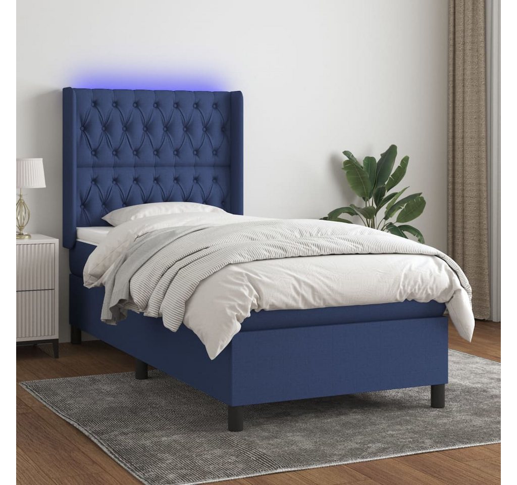 vidaXL Boxspringbett Boxspringbett mit Matratze LED Blau 90x190 cm Stoff Be günstig online kaufen