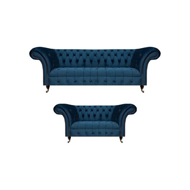 Xlmoebel Sofa Wohnzimmer-Sitzgruppe mit 2 Chesterfield-Sofas in Blau, Herge günstig online kaufen