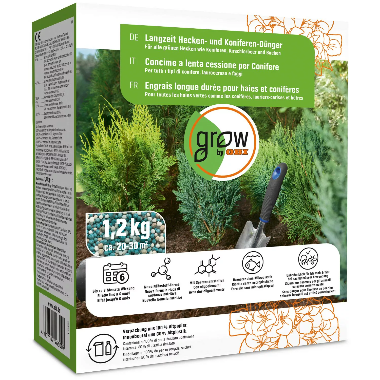 GROW by OBI Langzeit Hecken- und Koniferen-Dünger, 1,2 kg günstig online kaufen