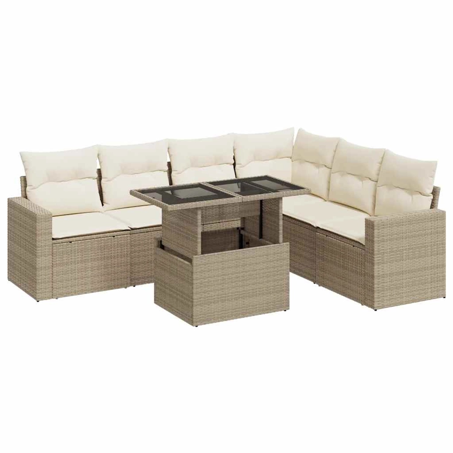 vidaXL 7-Tlg Garten-Sofagarnitur mit Kissen Beige Poly Rattan 3326329 günstig online kaufen