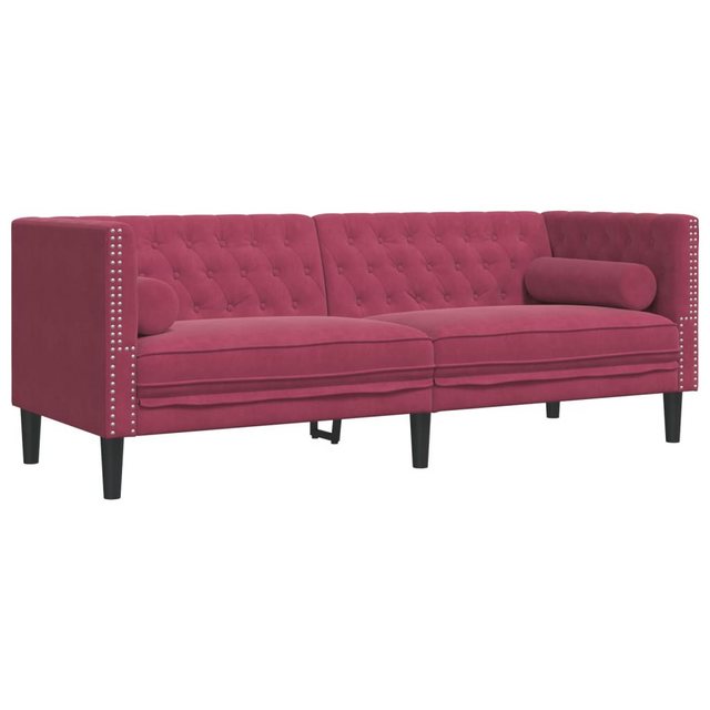 vidaXL Sofa Chesterfield-Sofa mit Nackenrollen 3-Sitzer Weinrot Samt günstig online kaufen