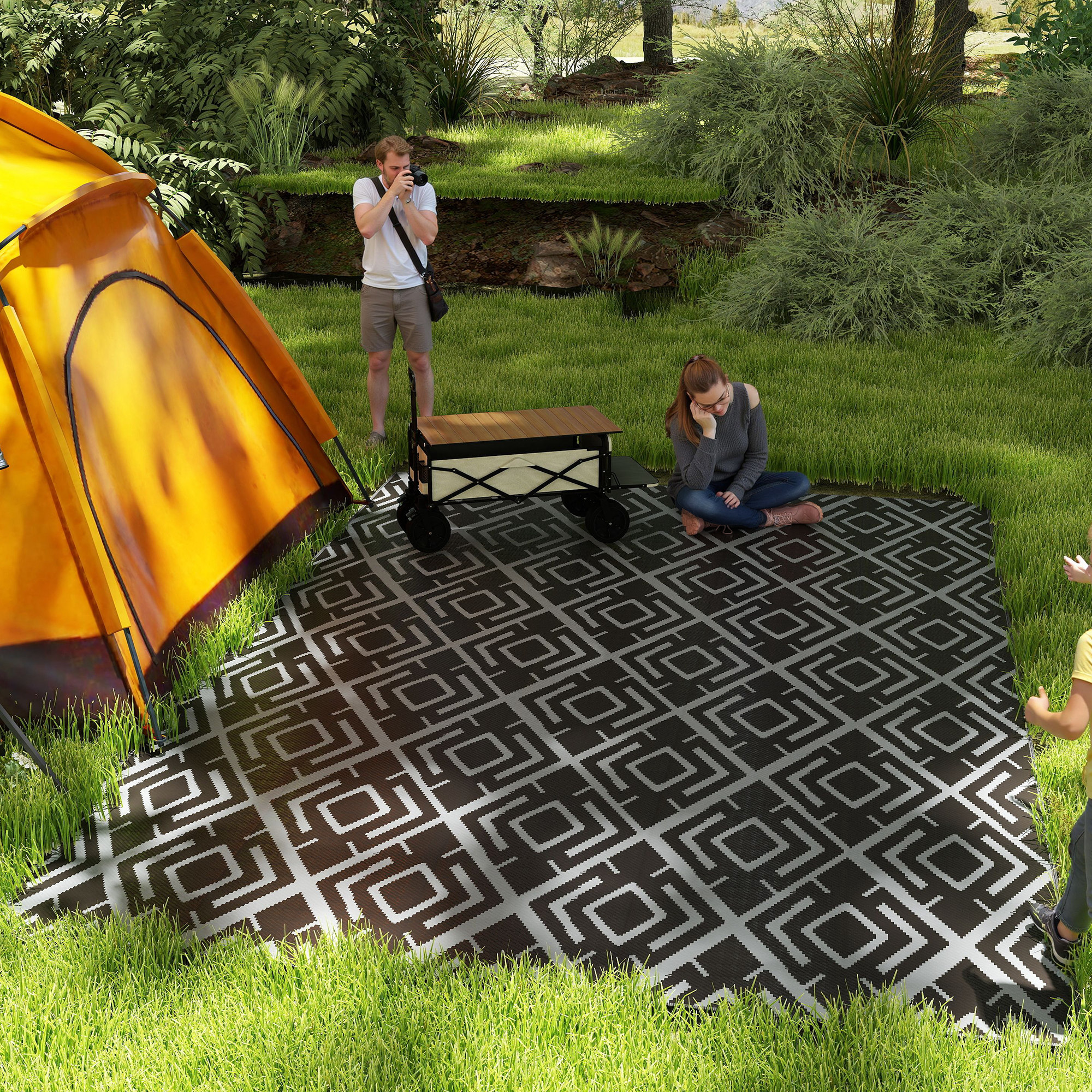 Outsunny Wendeteppich für den Außenbereich 1,8 x 2,7 m, Diamantmuster, wett günstig online kaufen