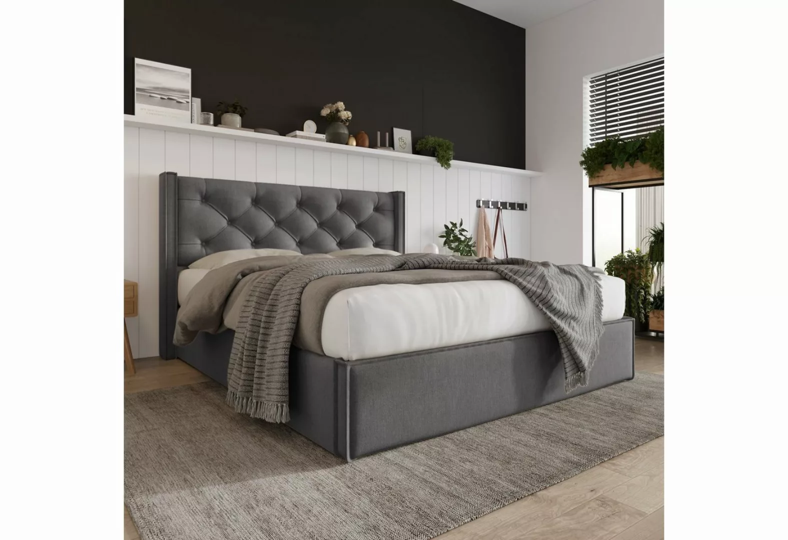 WISHDOR Polsterbett Doppelbett Bett Hydraulisch (140x200cm ohne Matratze, B günstig online kaufen