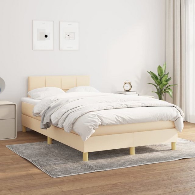 vidaXL Bettgestell Boxspringbett mit Matratze Creme 120x200 cm Stoff Bett B günstig online kaufen