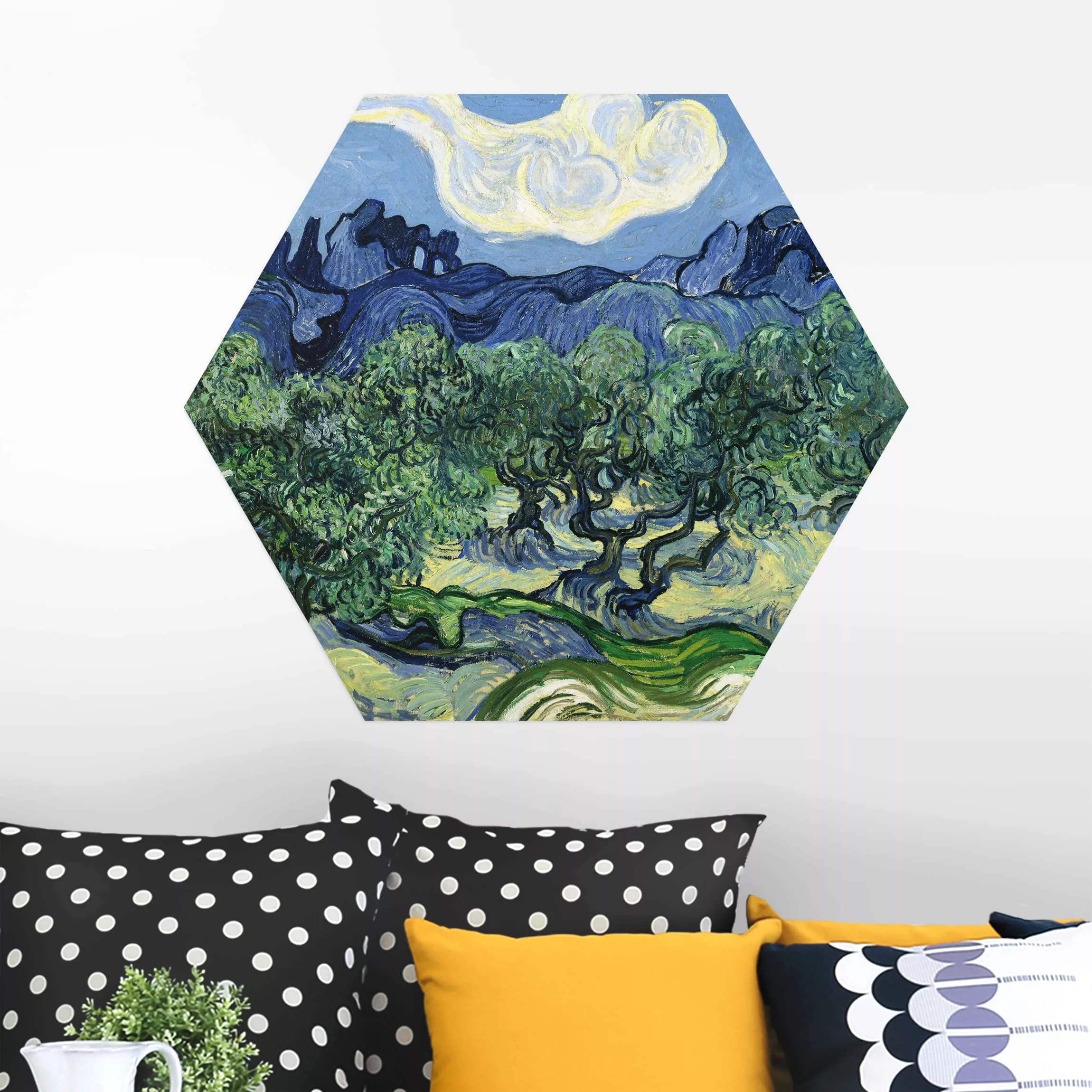 Hexagon-Alu-Dibond Bild Kunstdruck Vincent van Gogh - Olivenbäume günstig online kaufen
