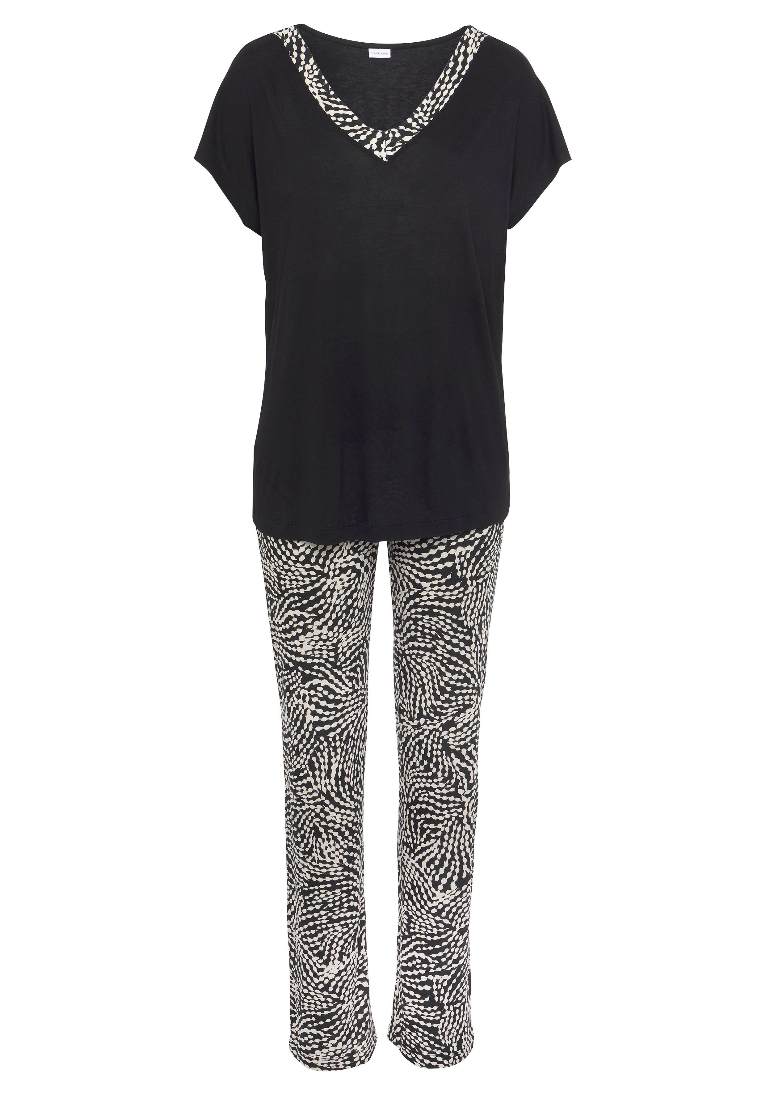 LASCANA Pyjama, (Set, 2 tlg.), mit gemusterten Details günstig online kaufen