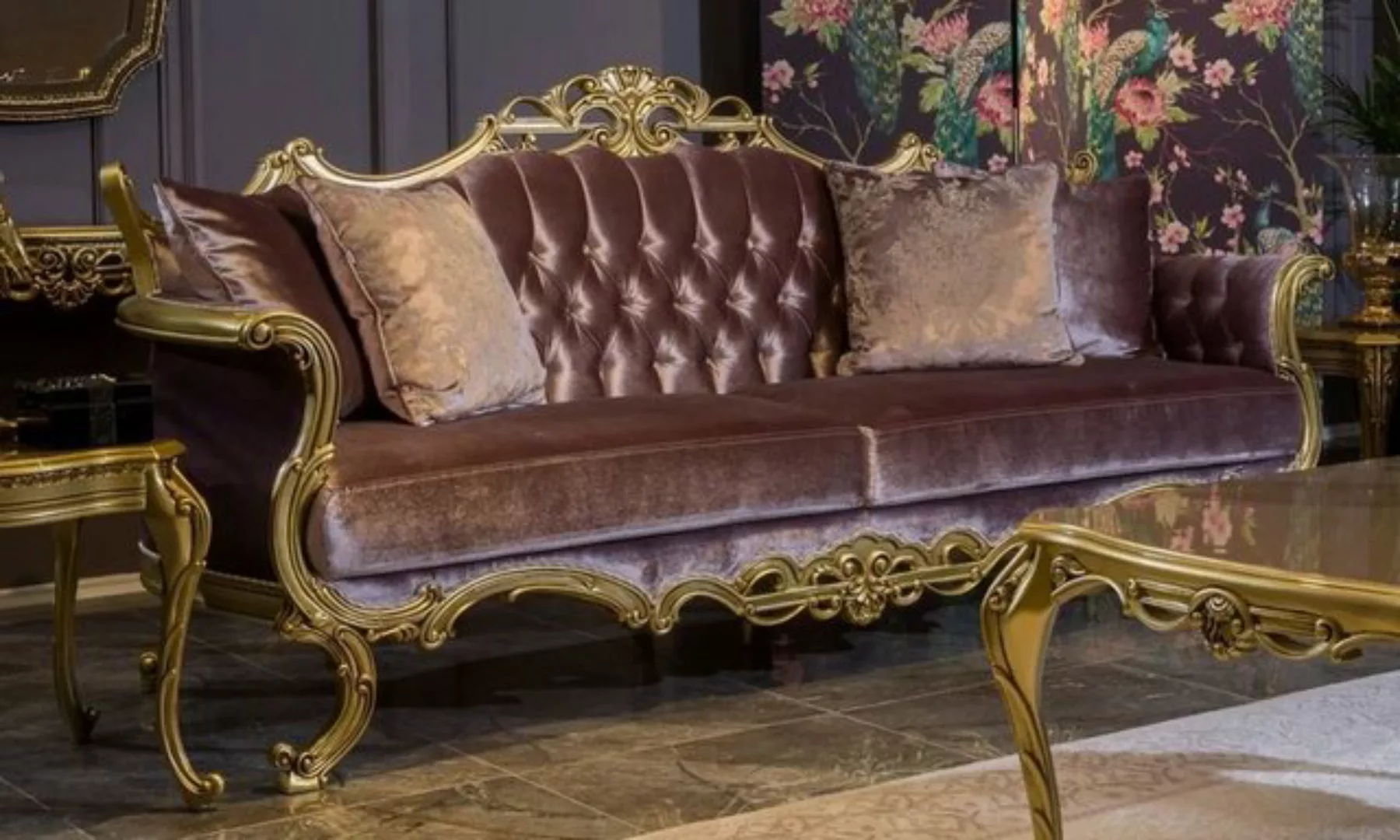 Casa Padrino Sofa Luxus Barock Samt Sofa Fliederfarben / Gold 226 x 84 x H. günstig online kaufen