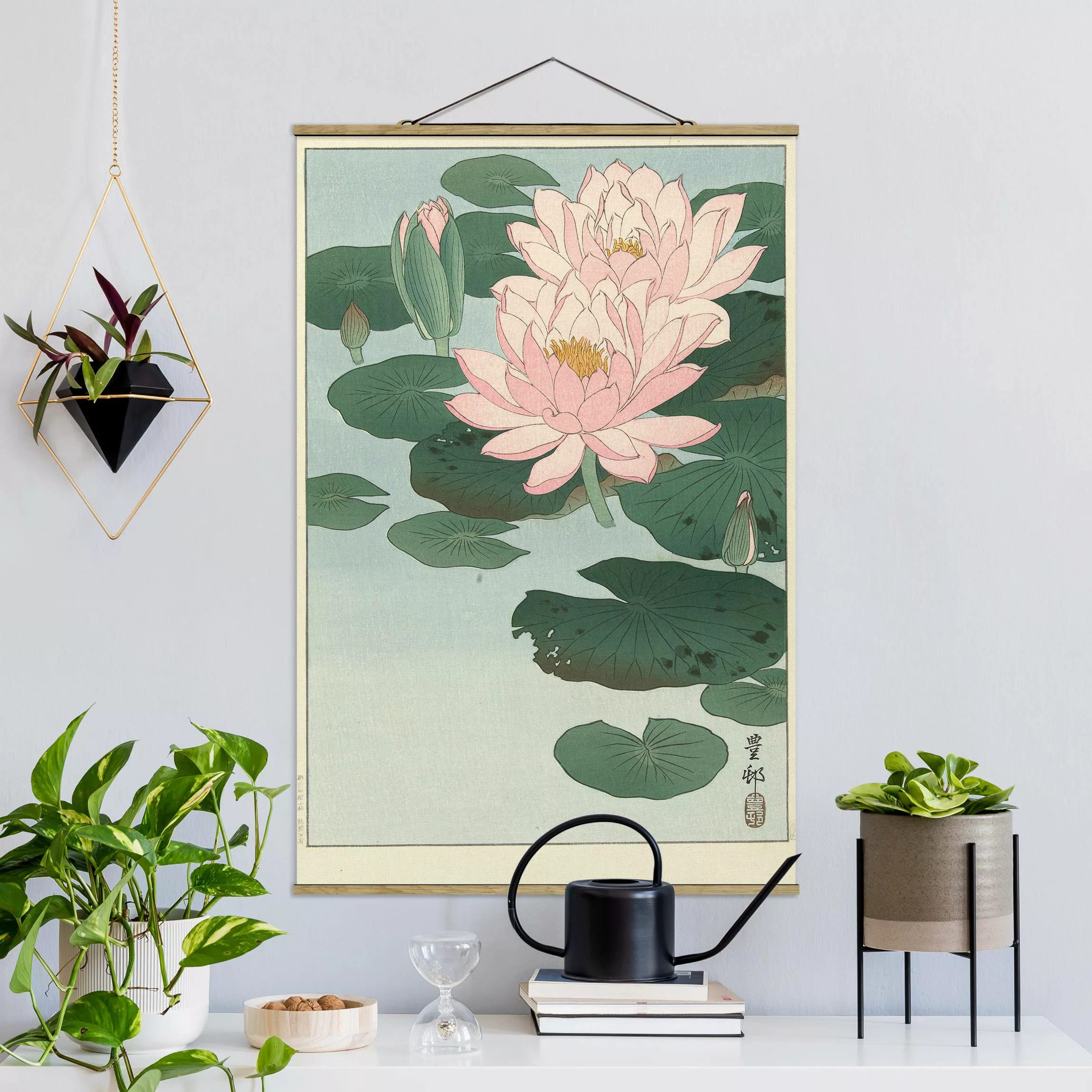 Stoffbild Blumen mit Posterleisten - Hochformat Ohara Shôson - Seerosen günstig online kaufen