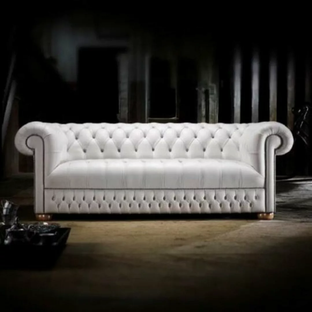 JVmoebel 3-Sitzer Chesterfield Couch Polster Weiße Leder Sofa 100% Leder So günstig online kaufen