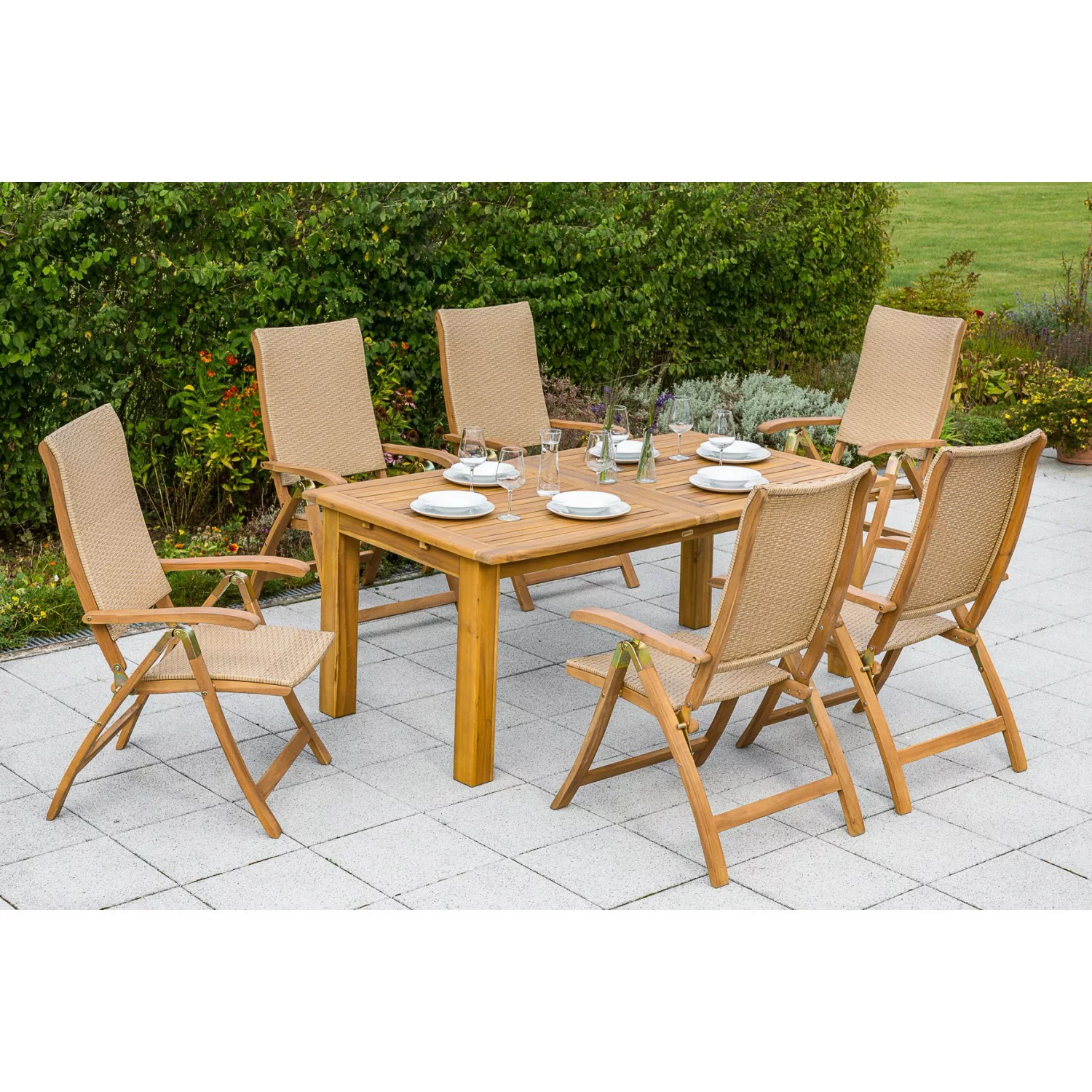 Gartenmöbel-Set Capri 7-tlg. Natur inkl. Doppelausziehtisch günstig online kaufen