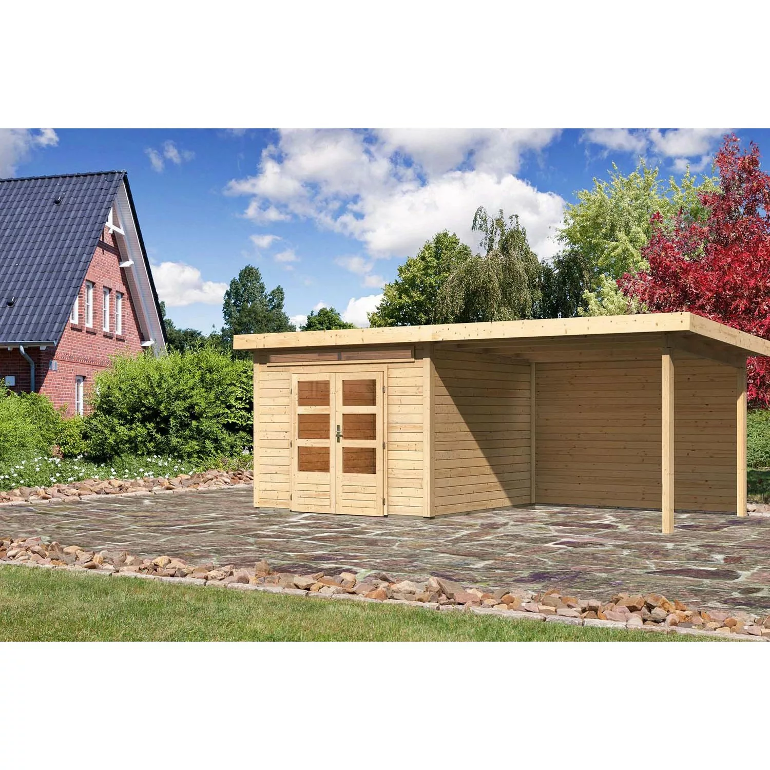 Karibu Holz-Gartenhaus Kumla 6 Natur Pultdach Unbehandelt 270 cm x 270 cm günstig online kaufen