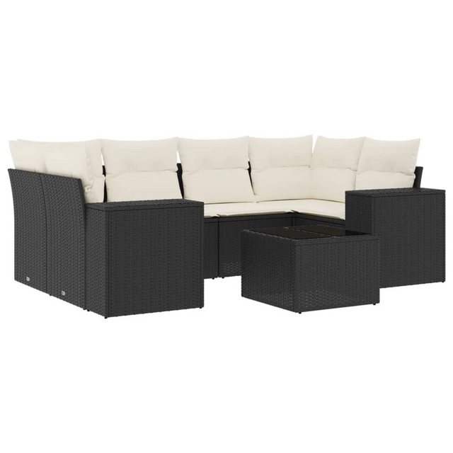 vidaXL Sofaelement 7-tlg. Garten-Sofagarnitur mit Kissen Schwarz Poly Ratta günstig online kaufen