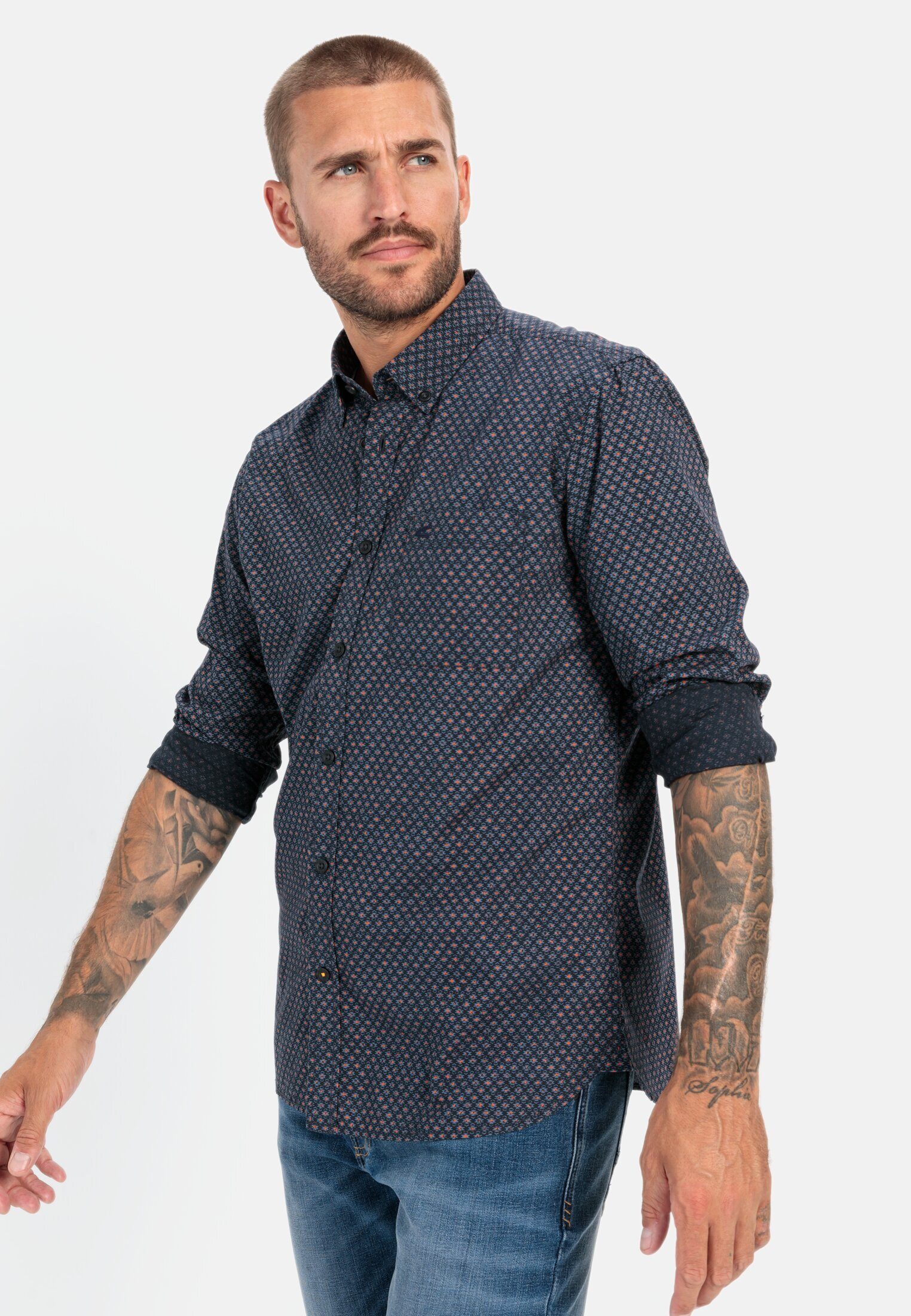 camel active Langarmhemd mit Minimal-Print Button-Down günstig online kaufen