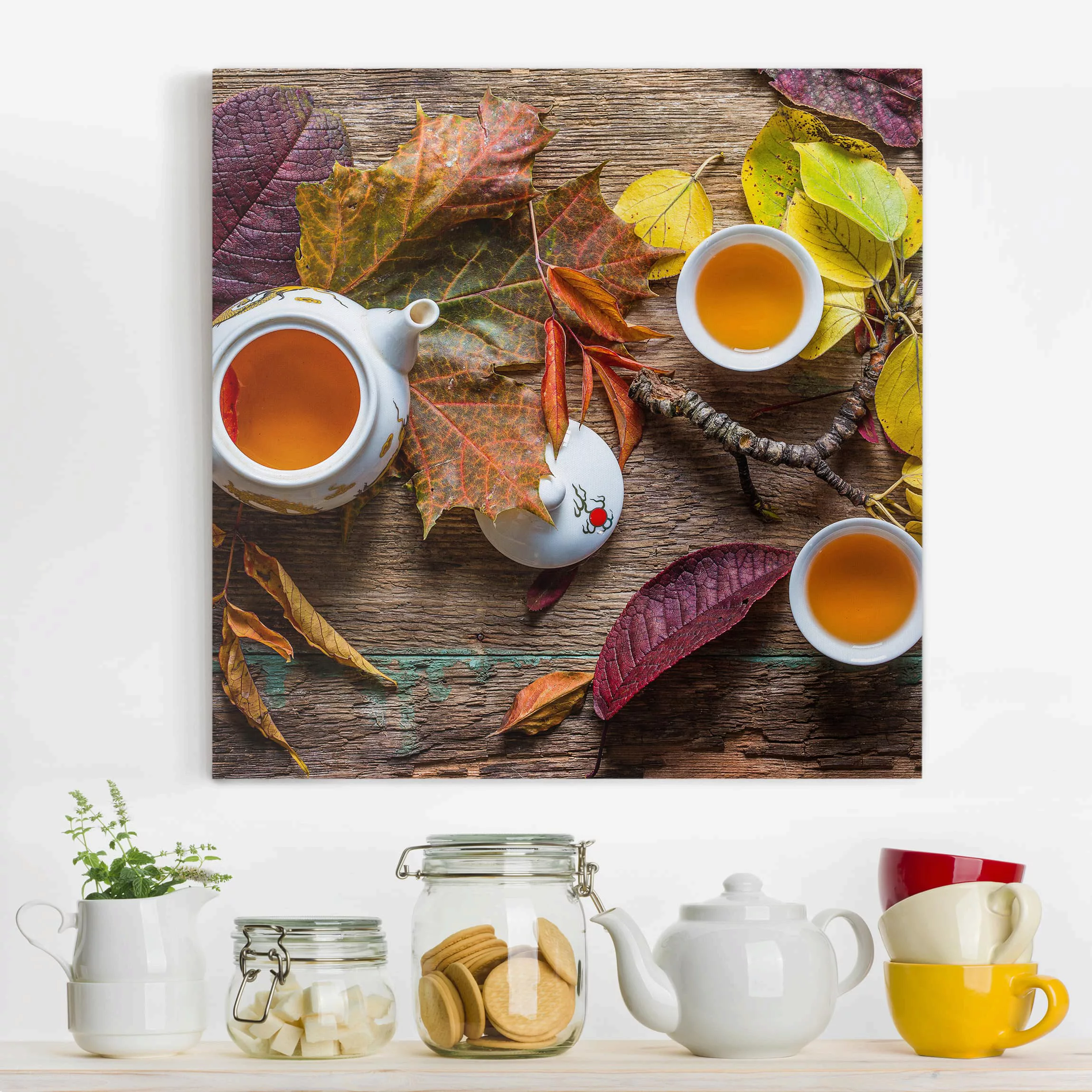 Leinwandbild Küche - Quadrat Tee im September günstig online kaufen